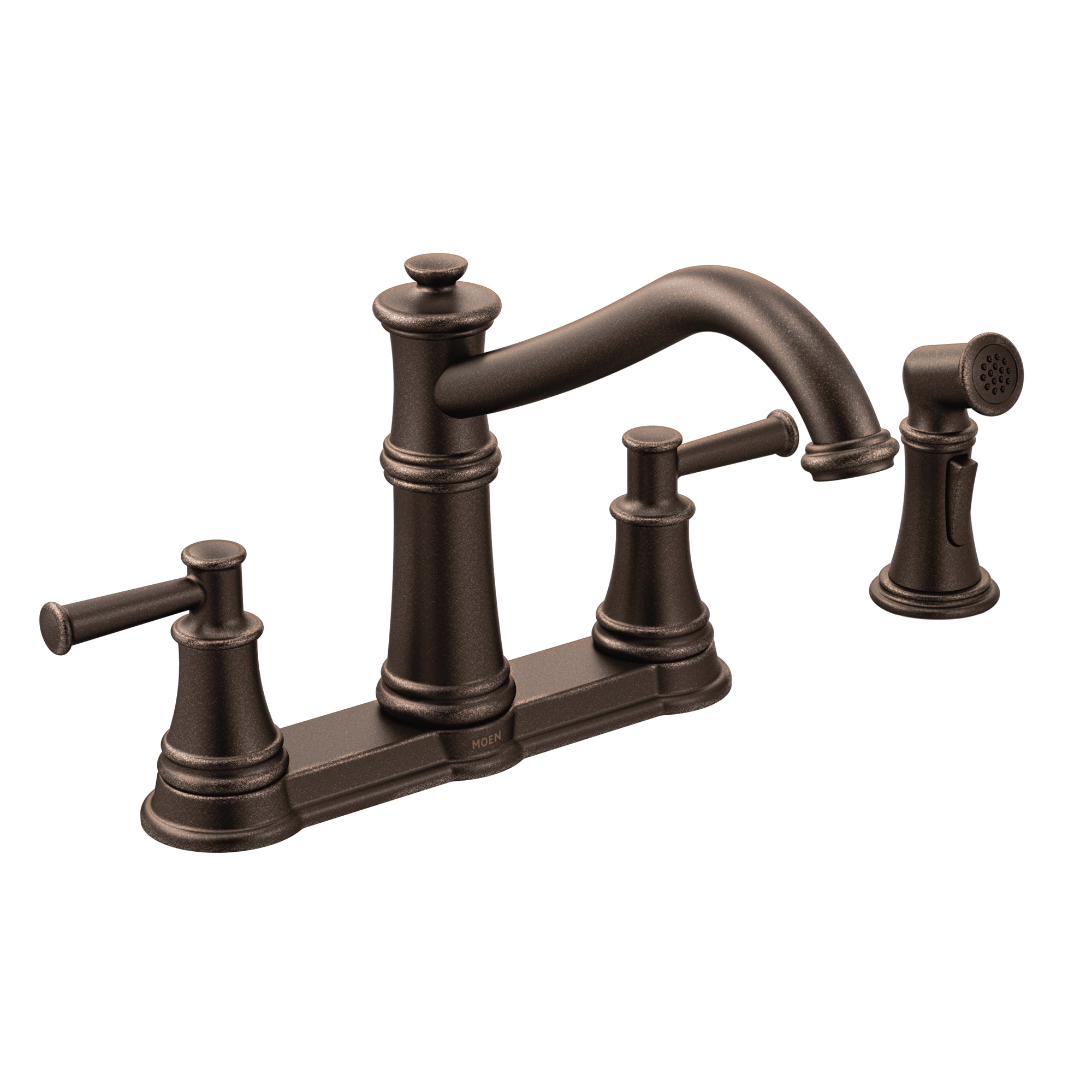 Moen 7255ORB Belfield Oil Rubbed Bronze Double Handle Kitchen Faucet with Sprayer (Deck Plate and Side Spray Included)