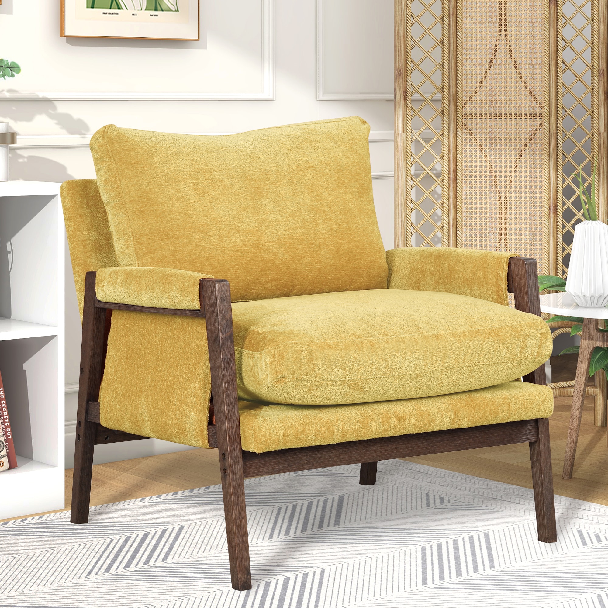 Roundhill Furniture AC302YL Kelly Modern Yellow Velvet Accent Chair