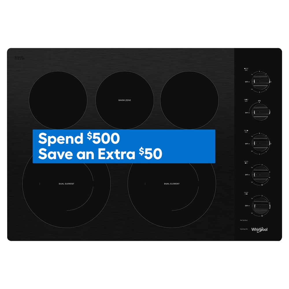 Whirlpool 30in 5 Burners Smooth Surface (Radiant) Black Electric Cooktop in the Electric