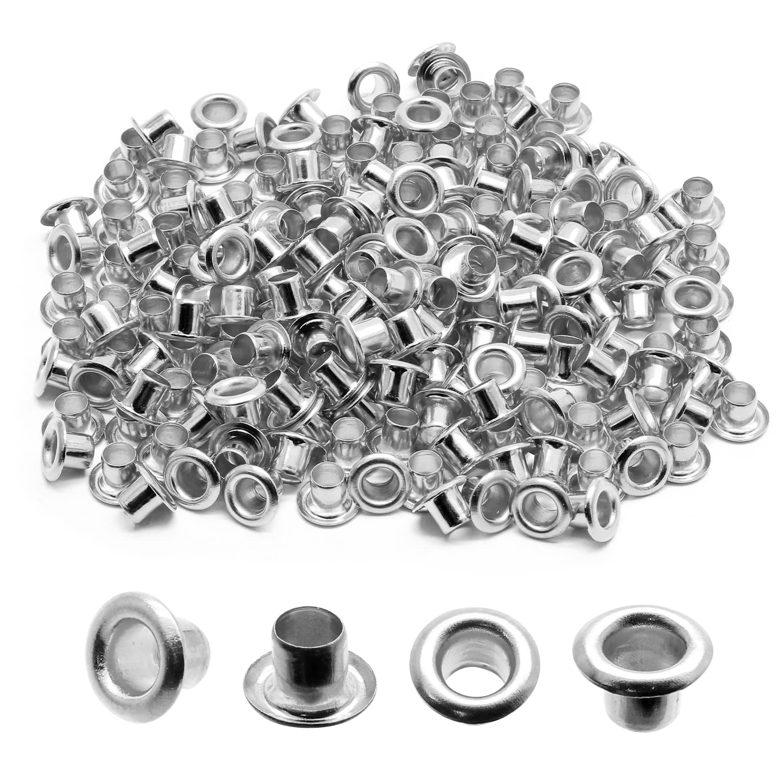 Linder Group Inc Metal Grommets Eyelets Kit 1 8 Inch 3mm Inner Diameter 200 pcs Silver Self Backing for Canvas Clothes Leather DIY Crafts Easy to Install Durable