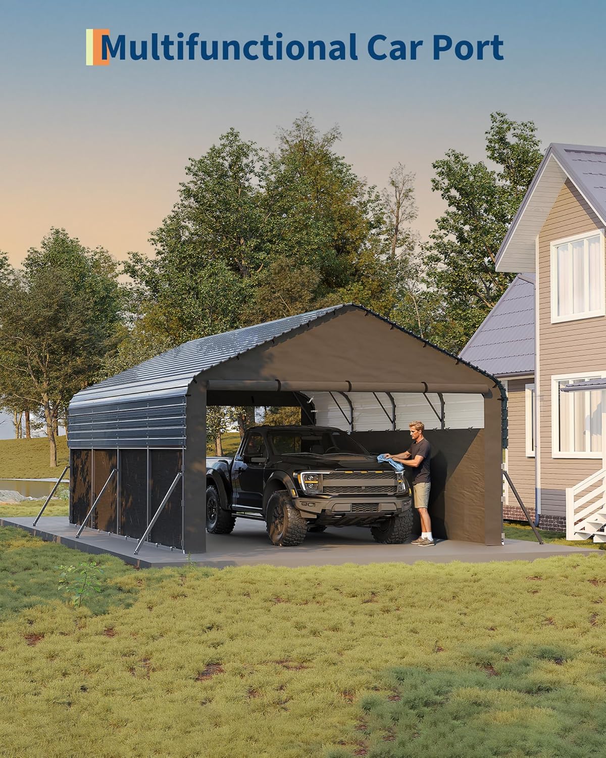 GAOMON 12-ft L x 20-ft W x 9-ft Metal Carport with Steel Frame 220g ...