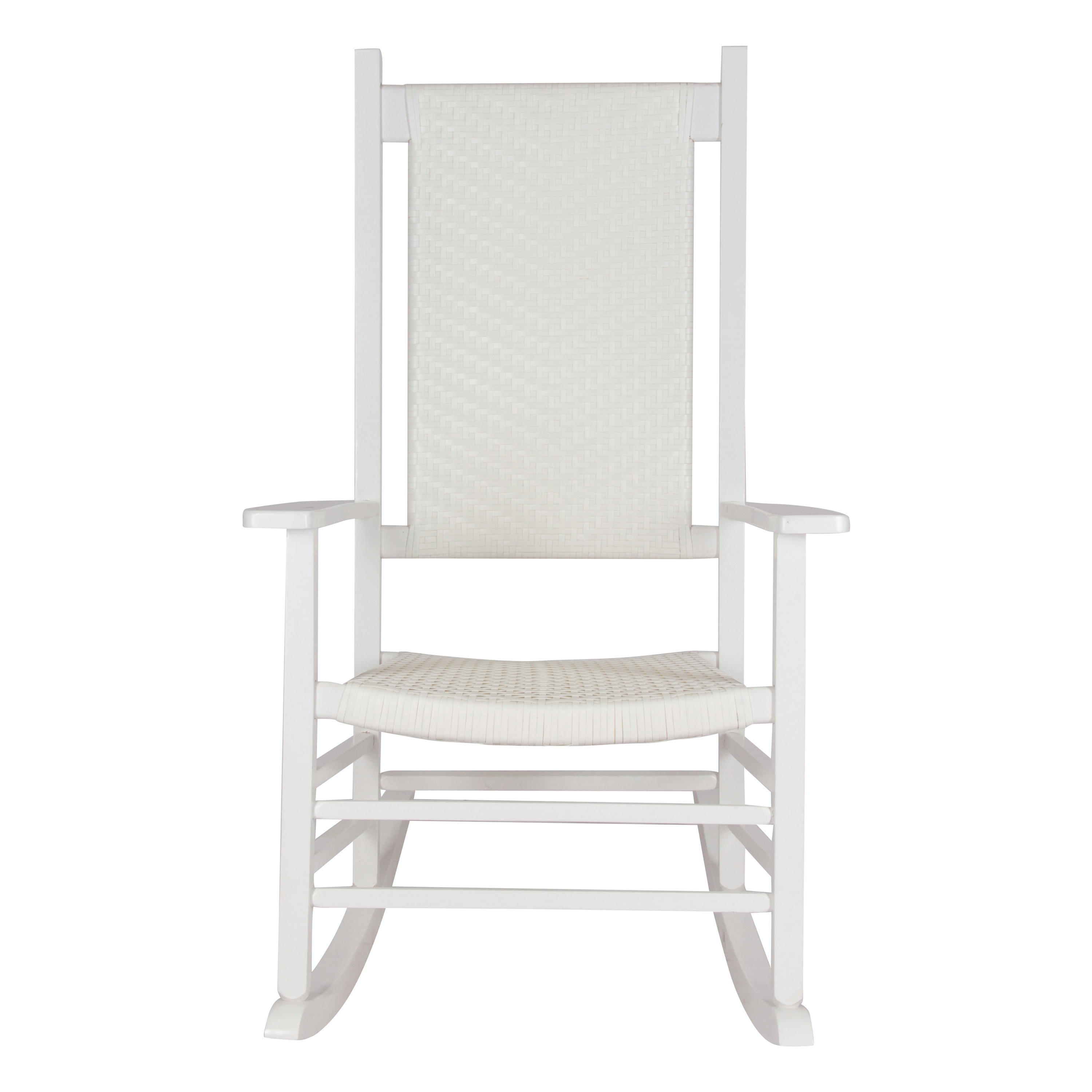 Shine Company 4335WT 4335 White Wood Frame Rocking Chair with Woven Seat