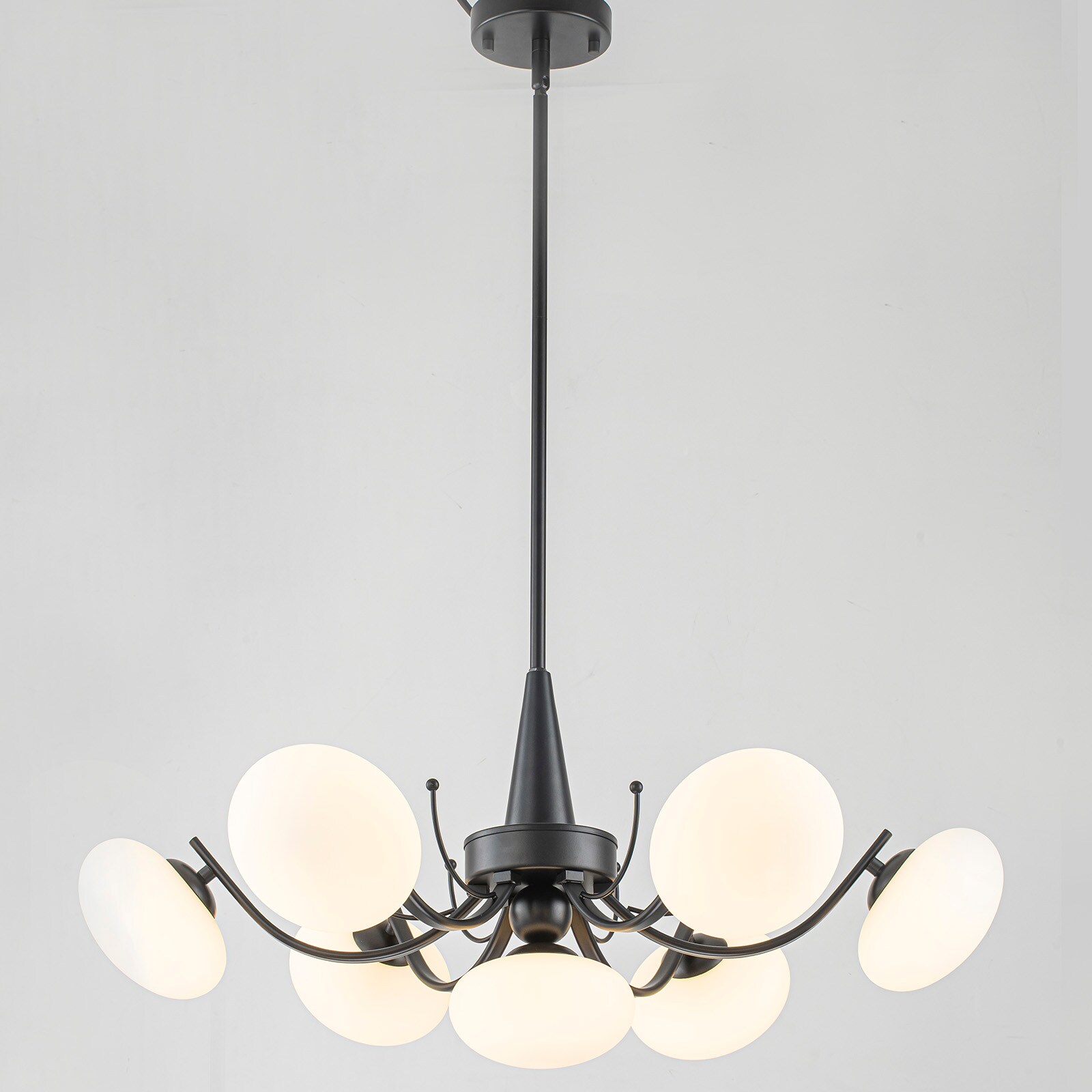 MENCOLULU Frosted Opal Flat Globe Glass Shades Chandeliers 7 -Light Black Metal Chandelier