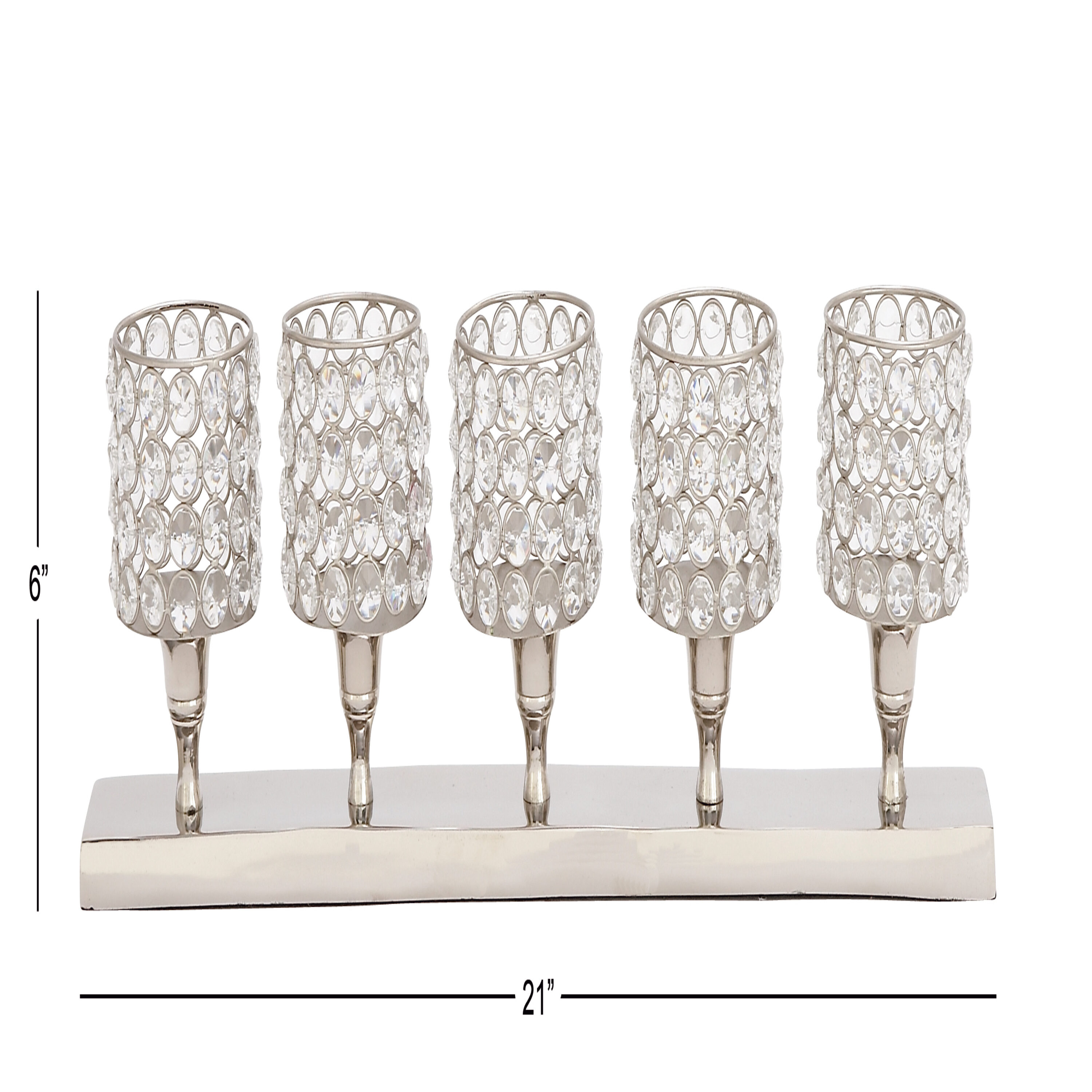 Elegant Silver Aluminum 21'' Hurricane Candelabra with Crystal Accents