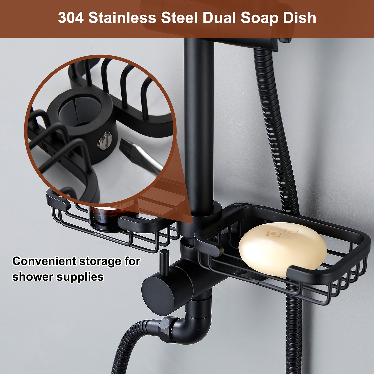 Mondawe Matt Black Shower Faucet Bar System With 2-way Diverter Valve ...