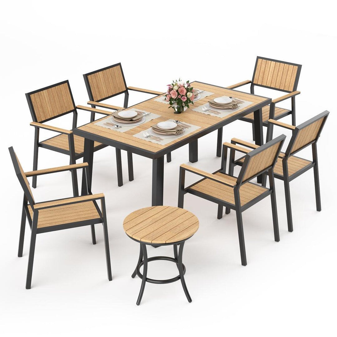  R1-TB-CZ-8JT-HC Aluminum and Plastic-Wood Outdoor Dining Table Set (8 Pieces) Bronze