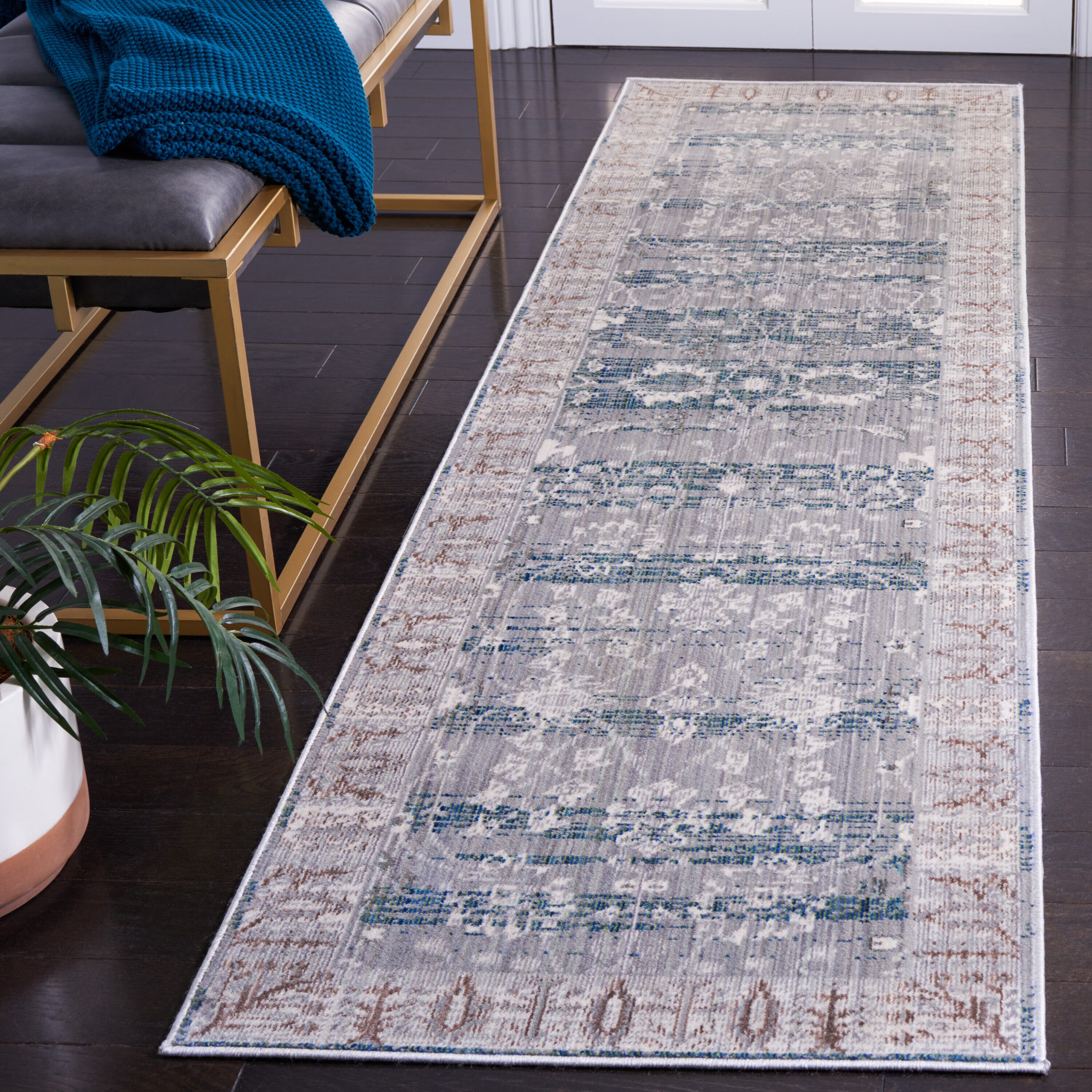 Safavieh VAL118C-28 Valencia Dawn 2 x 8 (ft) Loomed Polyester Dark Gray/Light Gray Rectangular Indoor Distressed/Overdyed Southwestern Runner rug