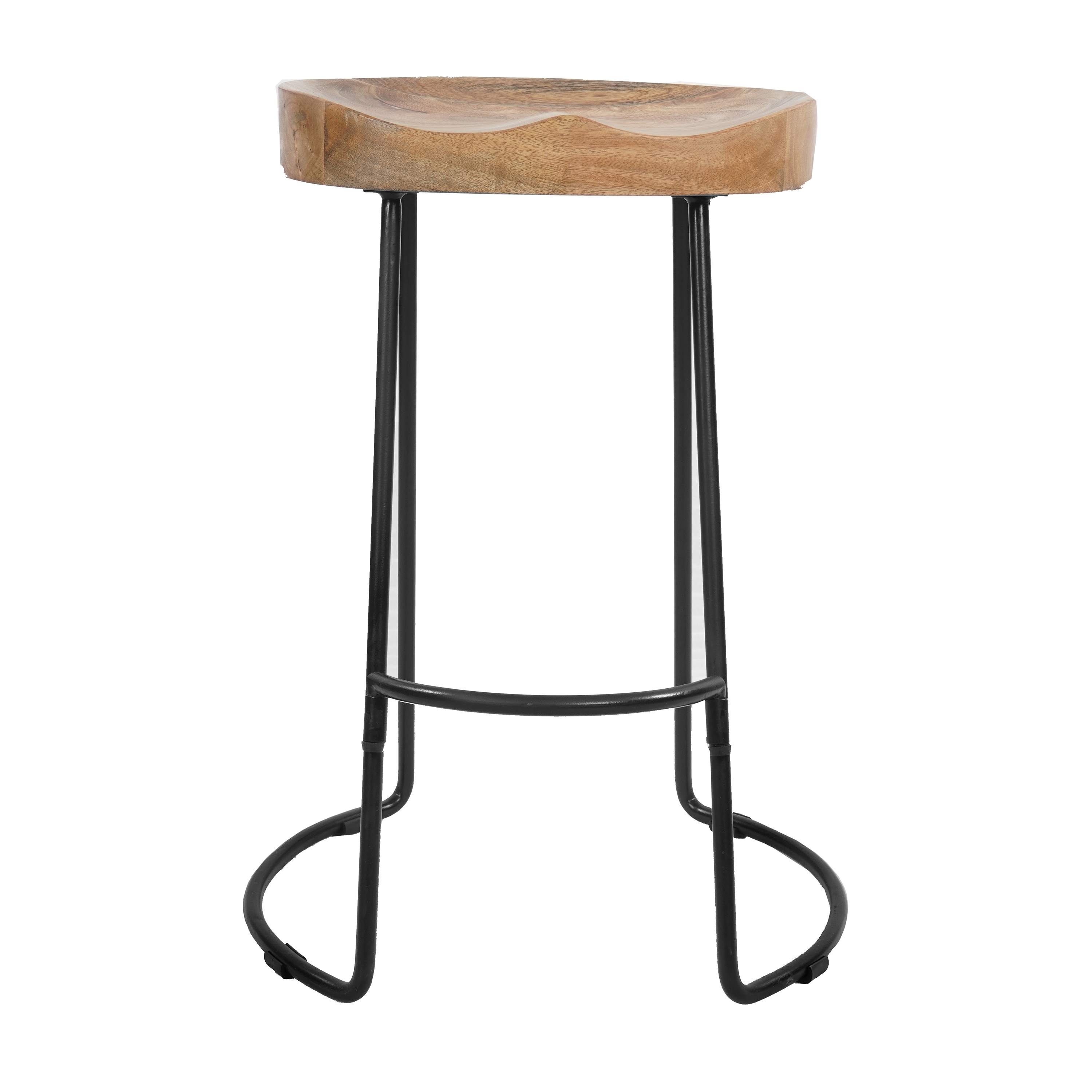 24" Brown and Black Wood Saddle Bar Stool with Metal Legs