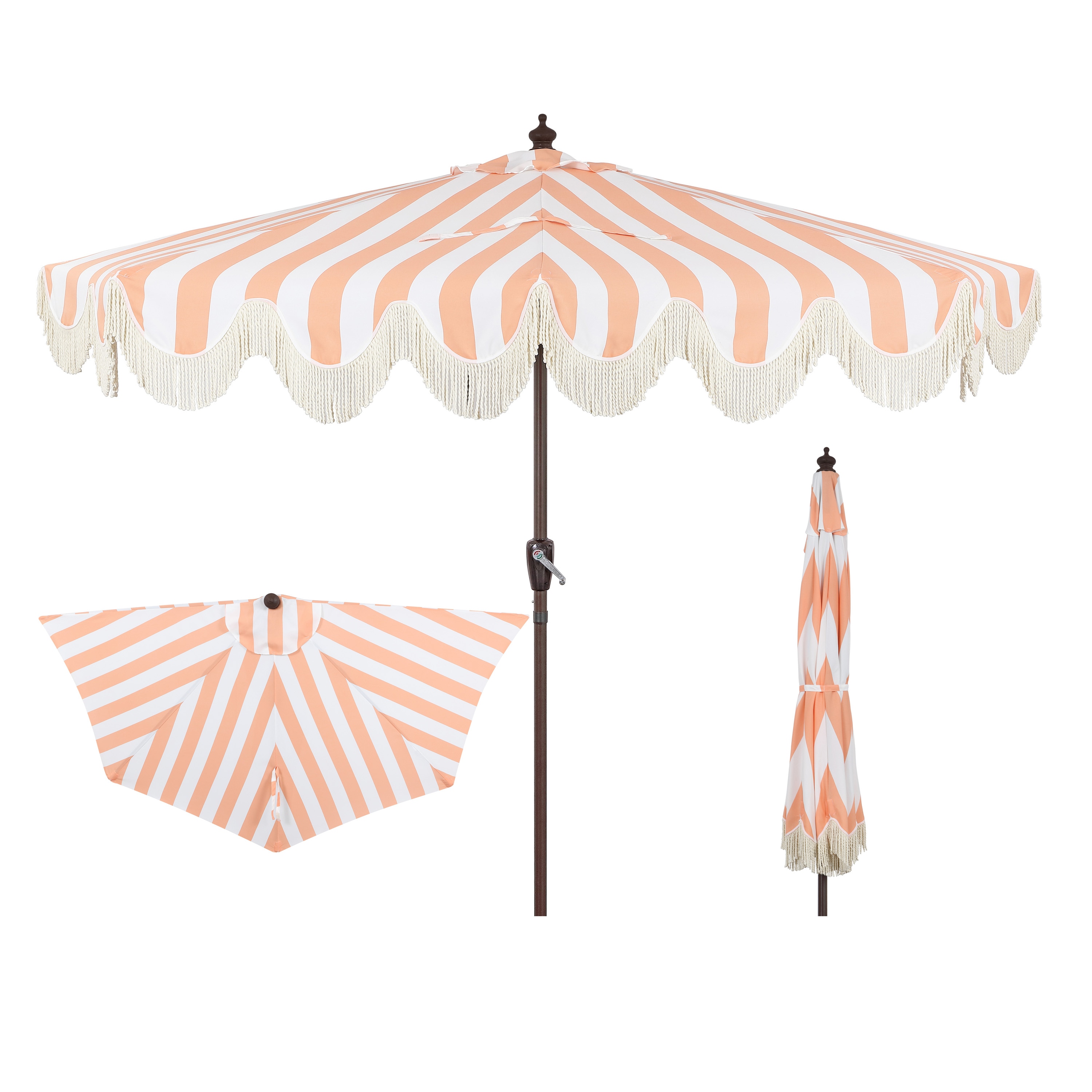 JONATHAN  Y UMB1201E 9-Feet Aluminum Pink Crank Half-round Patio Umbrella with Base