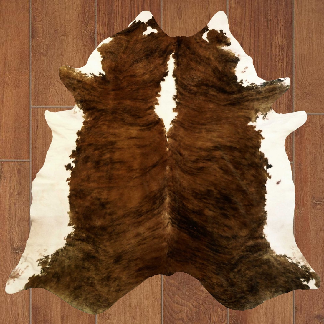 HomeRoots 5' x 8' Modern Faux Cowhide Fabric Area Rug in Brown/White