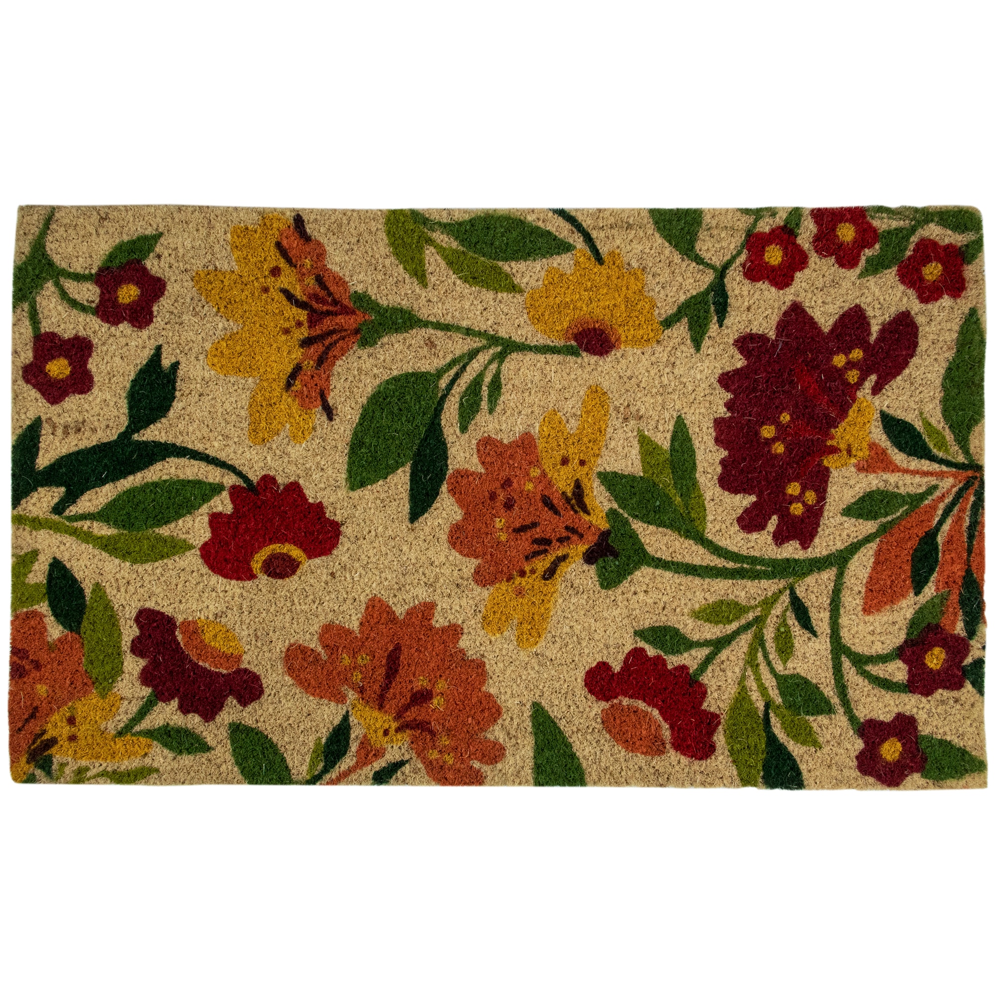 Northlight Natural Coir Autumn Floral and Foliage Door Mat 18 inch x 30 inch - Red Orange Yellow