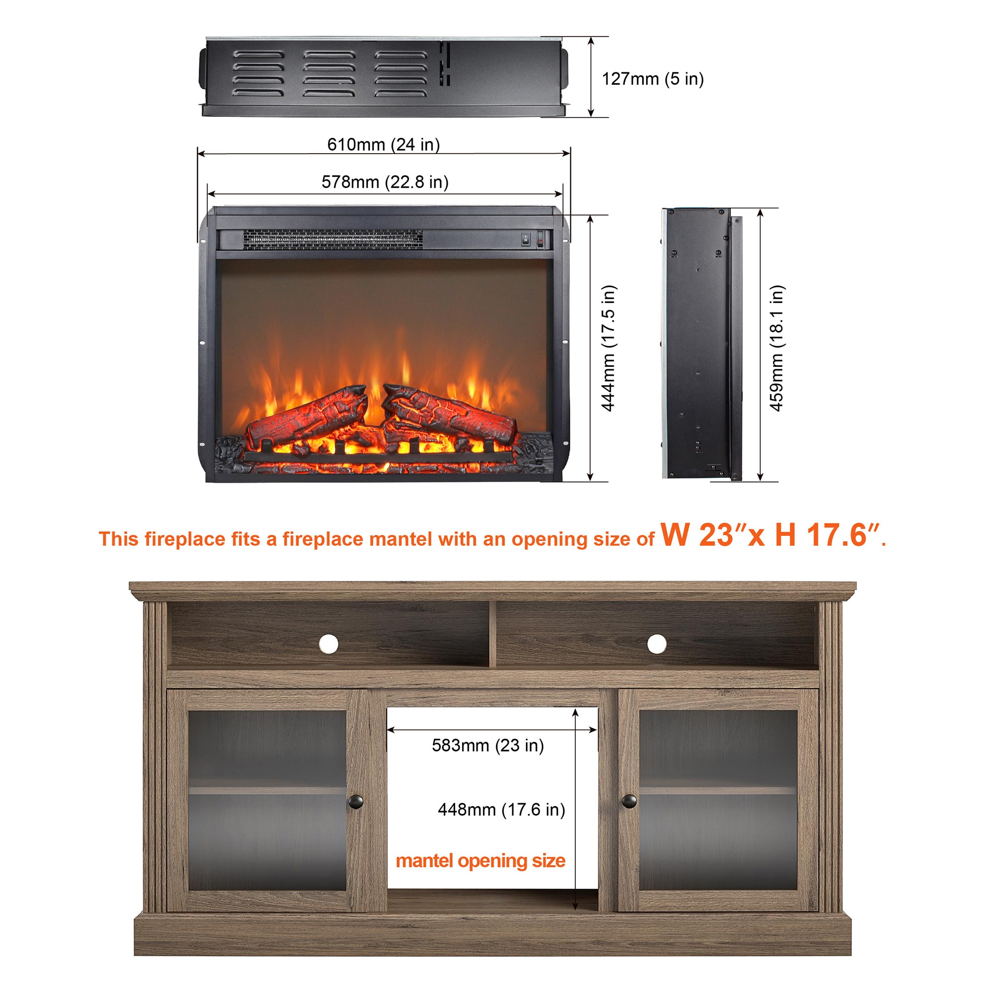 ToolCat 23 in electric fireplace insert heater with log set realistic ...
