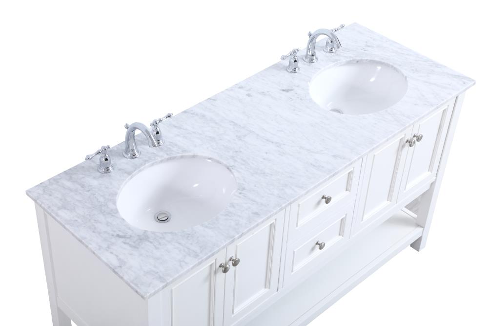 White Double Sink Freestanding Vanity with Marble Top