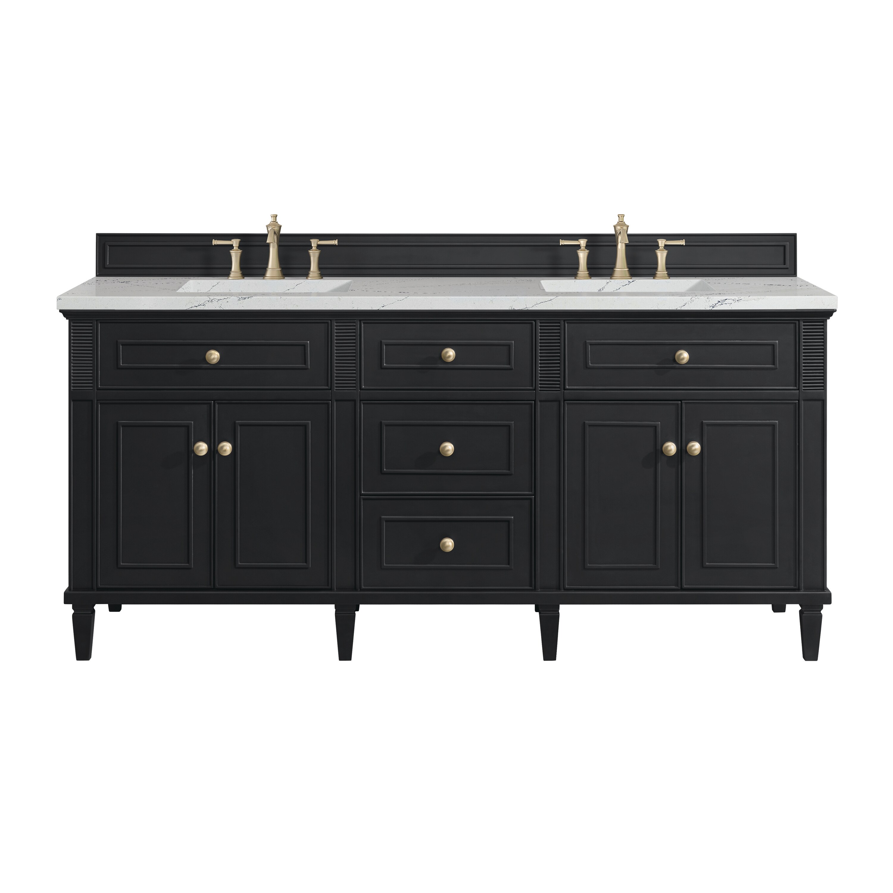 James Martin Vanities 424-V72-BKO-3ENC Lorelai 72-in Black Onyx Undermount Double Sink Bathroom Vanity with Ethereal Noctis Quartz Top