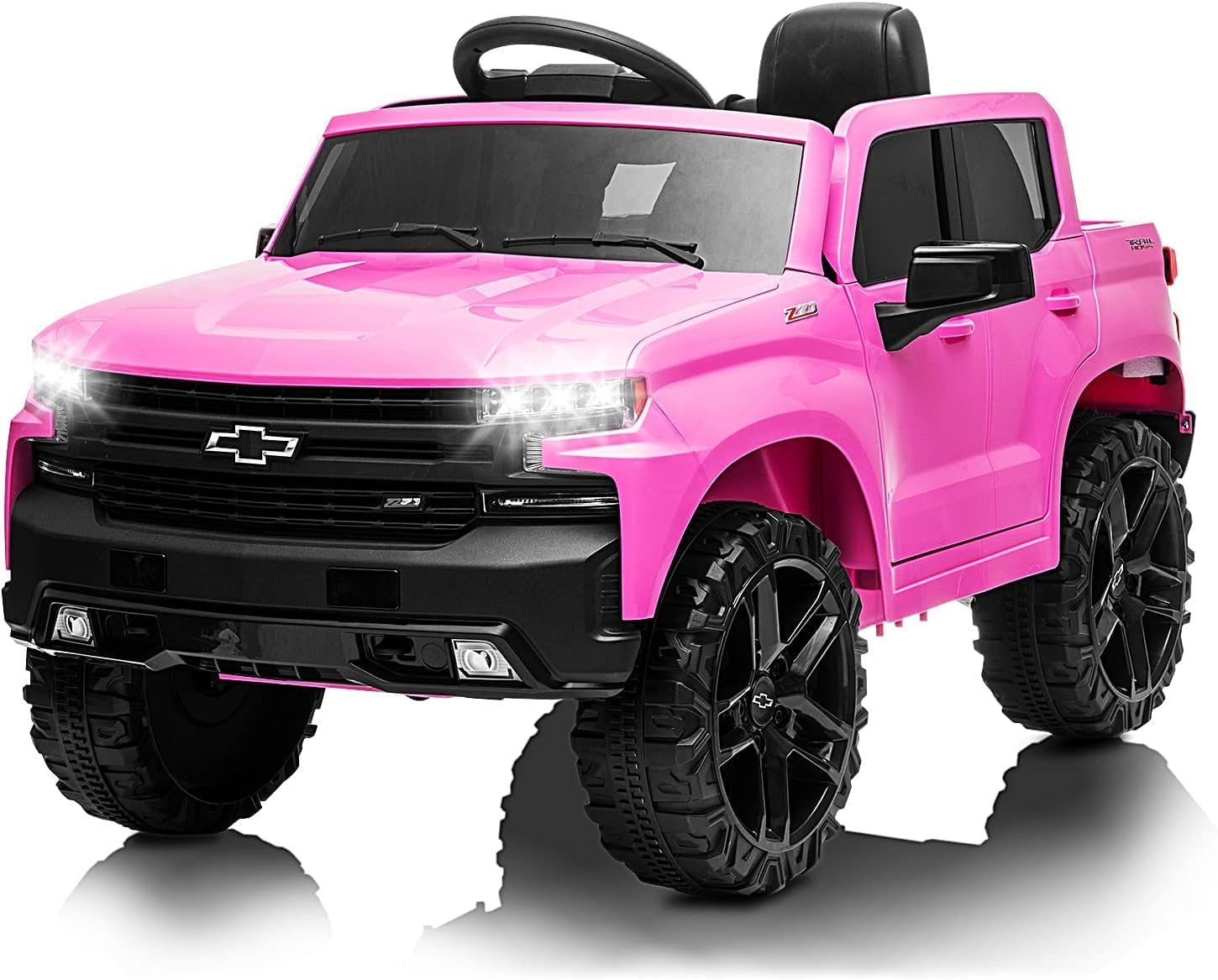 Qeetex LHF-TC-PTO-0WOI0I1Q Ride on Truck with Remote Control for Kids - 12V Battery Powered Licensed Chevrolet Silverado GMC Ride On Car Toddler Electric Vehicles/MP3 Music/FM Radio/Spring Suspension/ LED Light - Pink