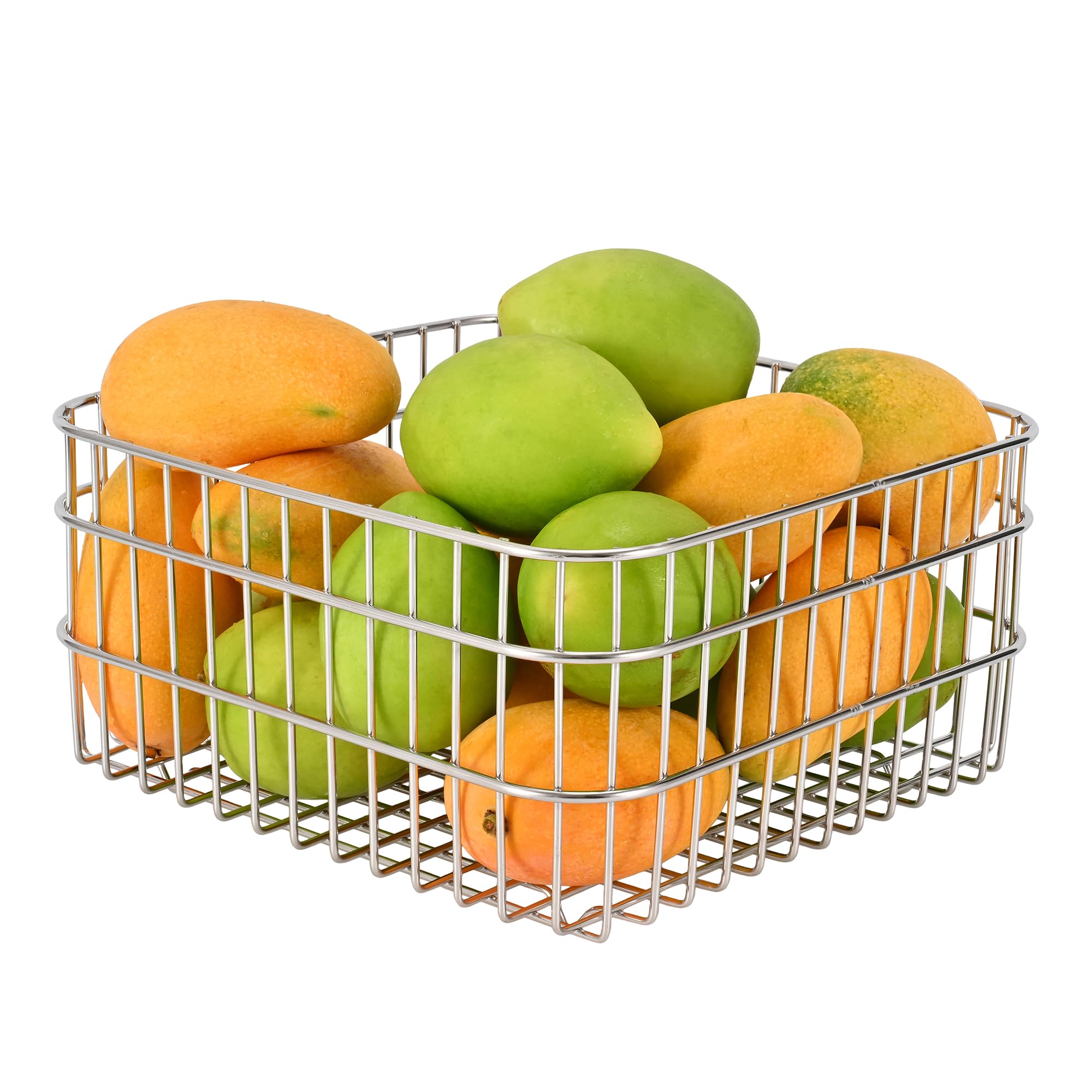 Ahfiwaso  Stainless Steel Wire Mesh Fruit Basket Colander 3.5 Liter Countertop Storage Organizer for Fruits Vegetables Snacks Rounded Square