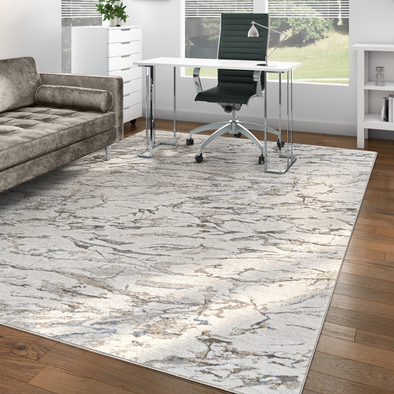 Couristan 38016141027710U Sonnet 3 x 8 (ft) Loomed Polyester/Polypropylene Grey-Black Rectangular Indoor Abstract Runner rug