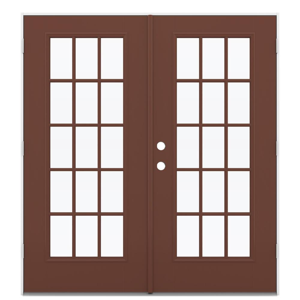 JELD-WEN LOWOLJW184100096 72-in x 80-in x 4-9/16-in Jamb Low-e Simulated Divided Light Fox Tail Fiberglass French Left-Hand Outswing Double Patio Door
