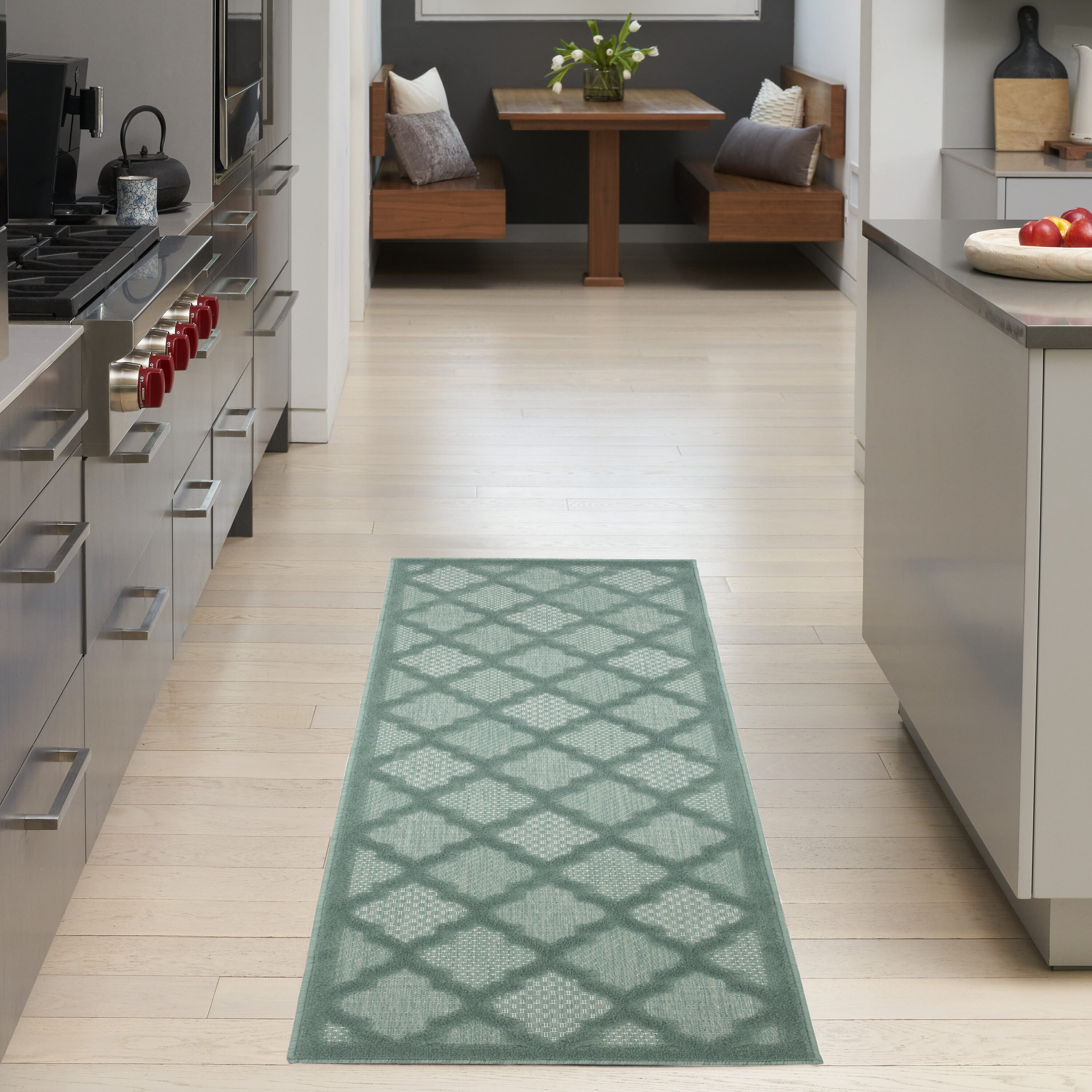 Nourison Home 099446963536 Easy Care 2 x 6 (ft) Polyester/Polypropylene Aqua Teal Rectangular Indoor/Outdoor Trellis Runner rug