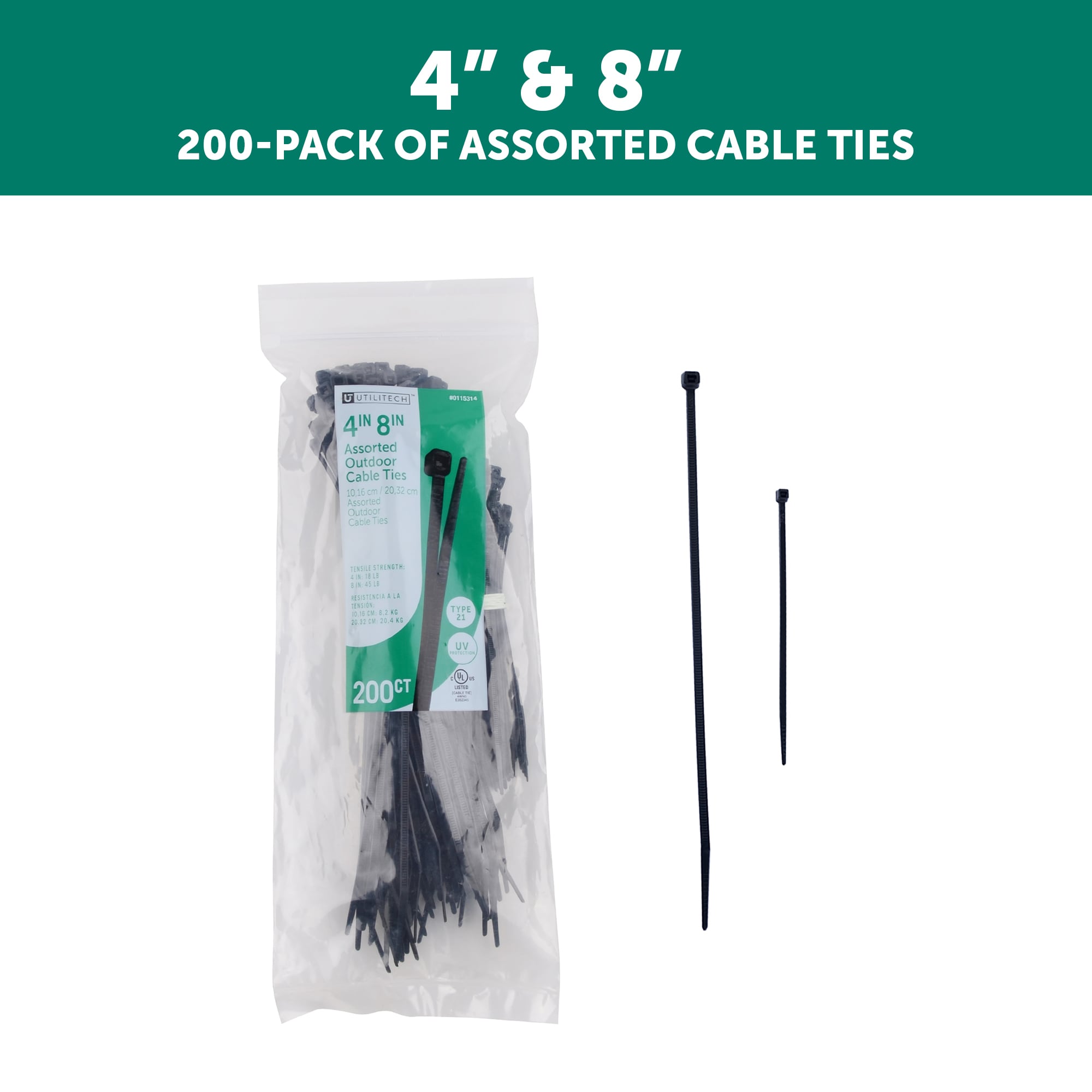 Utilitech 11-in Nylon Zip Ties Black with Uv Protection (20-Pack) in the Cable  Zip Ties department at
