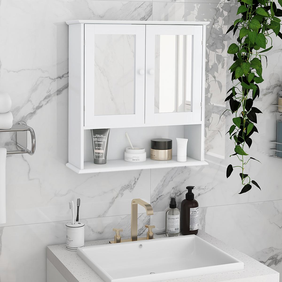Bayfeve Bathroom Storage Cabinet 21.65-in x 22.83-in Surface Mount White Mirrored Rectangle Soft Close Medicine Cabinet