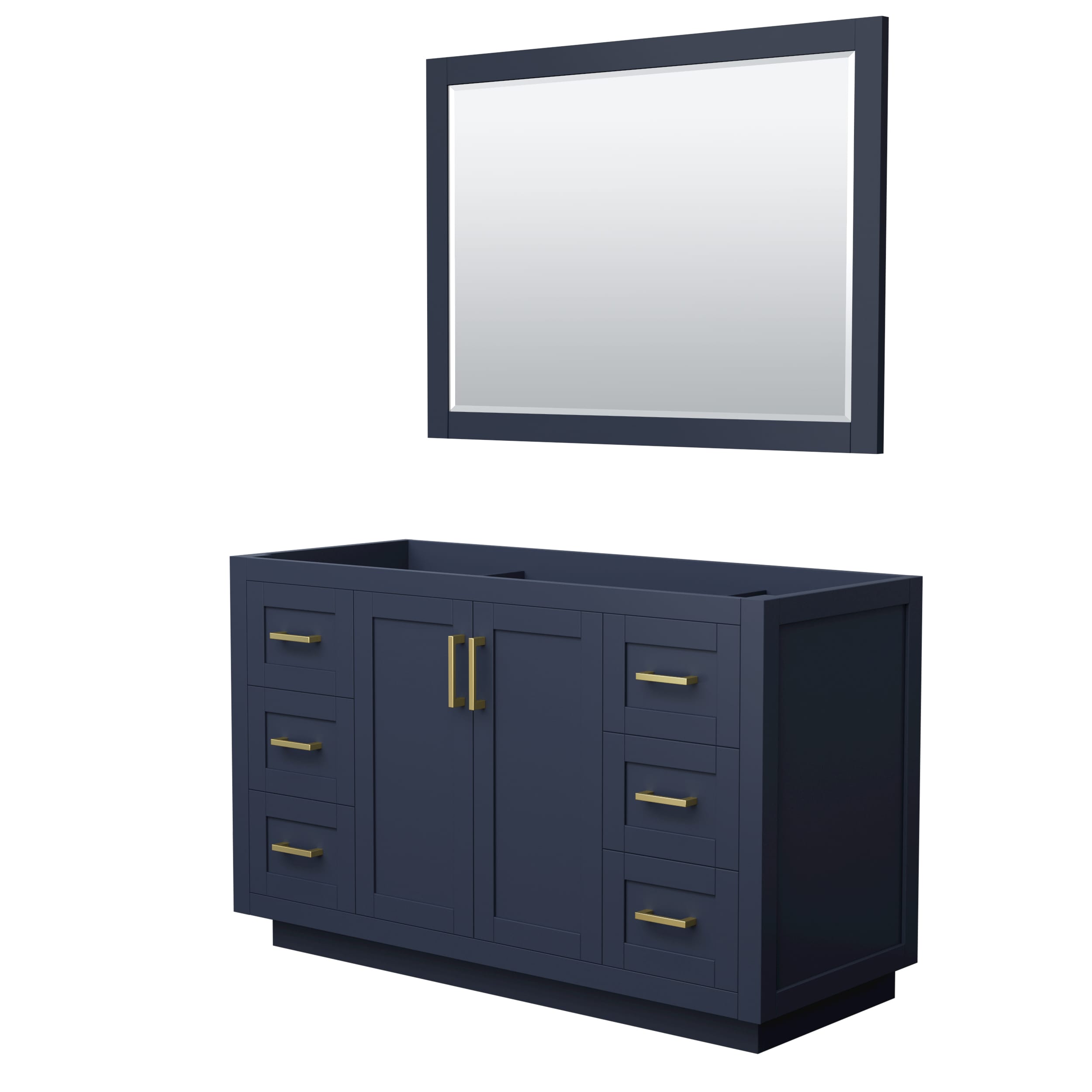 Wyndham Collection WCF292954SBLCXSXXM46 Miranda 54-in Dark Blue with Brushed Gold Trim Bathroom Vanity Base Cabinet without Top (Mirror Included)