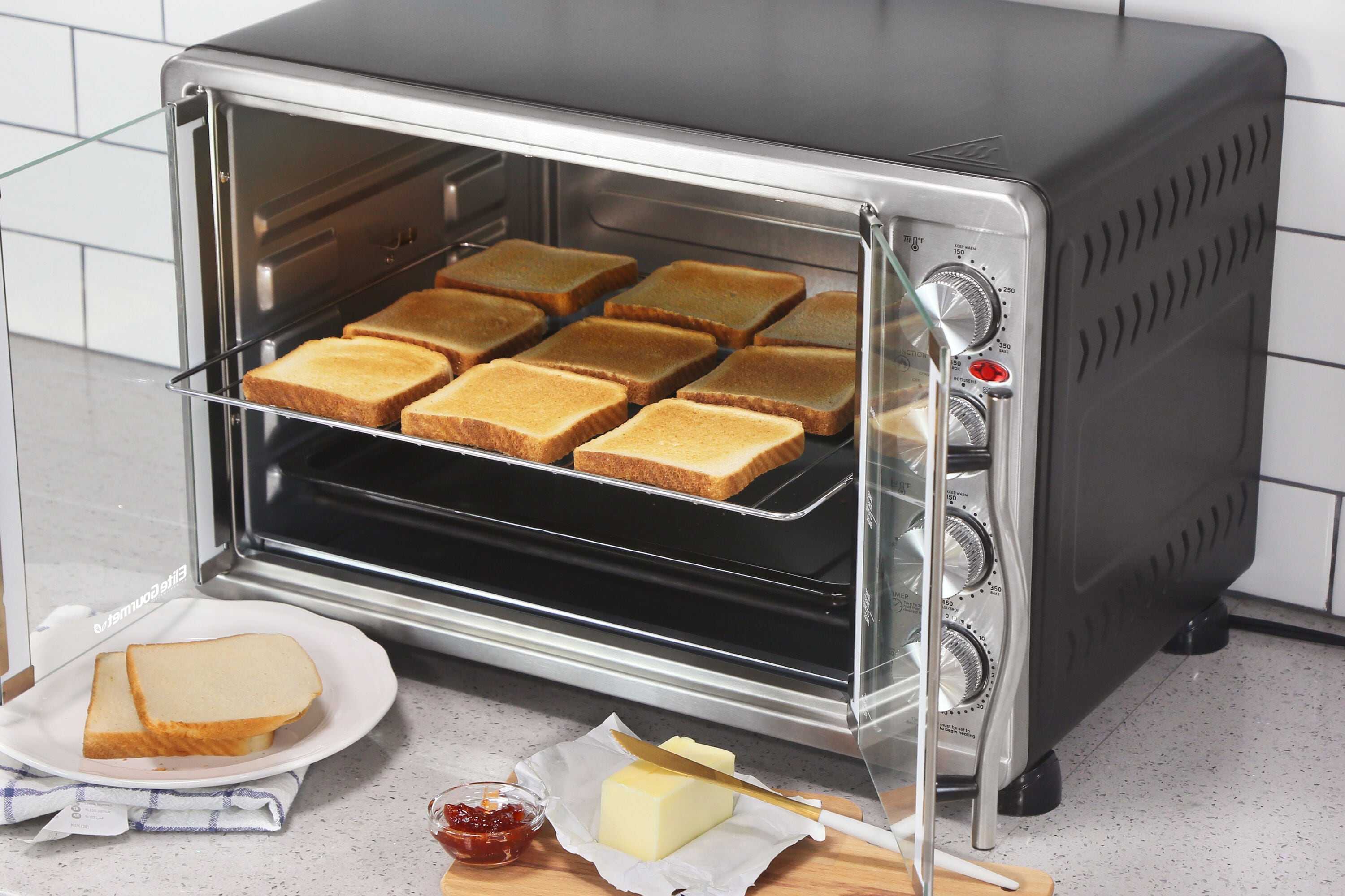 Elite 14-Slice Silver Convection Toaster Oven with Rotisserie