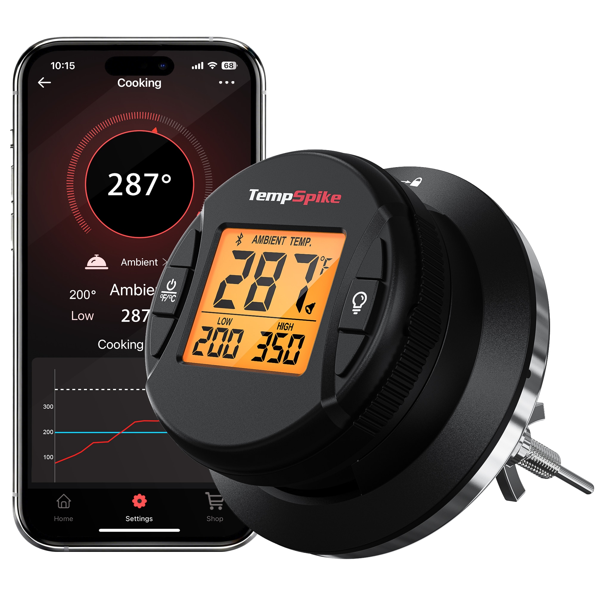 ThermoPro TP938W TP938W Universal Digital Square App-Connected Grill Thermometer