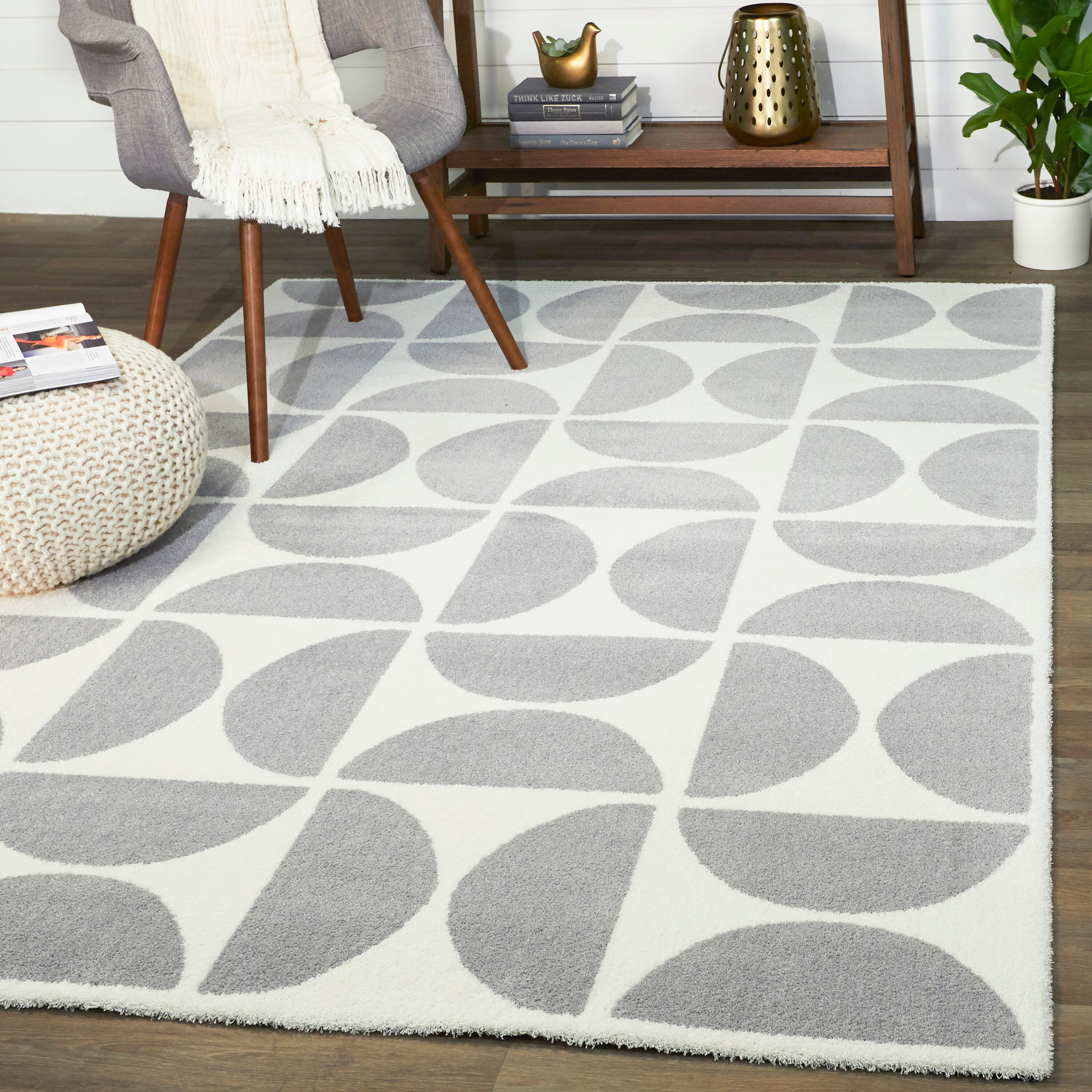 Balta 3091457 5 x 7 (ft) Loomed Polyester White Rectangular Indoor Geometric Mid-Century Modern Area rug