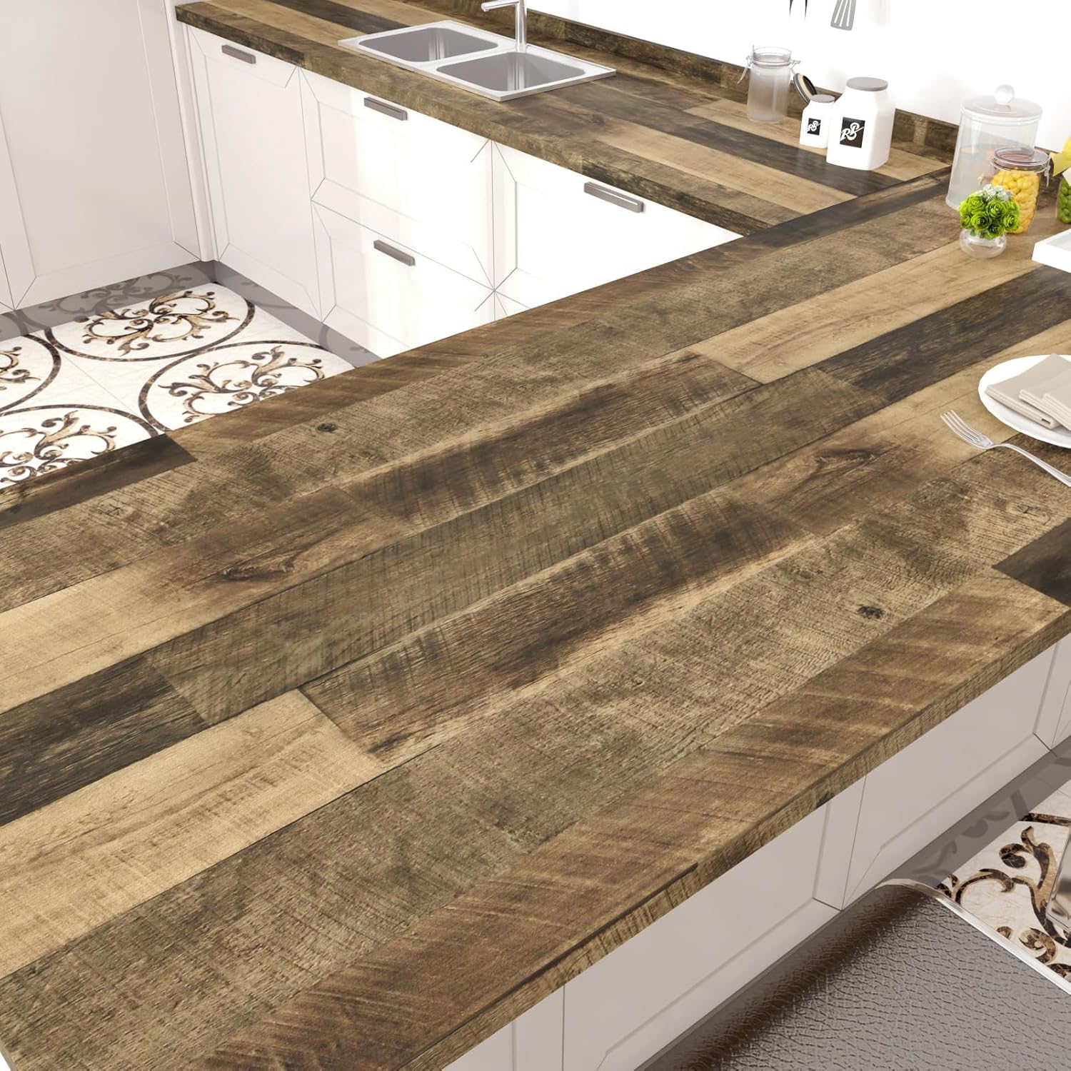 WESTICK Brown Wood Counter Top Peel and Stick Waterproof Wood Contact ...