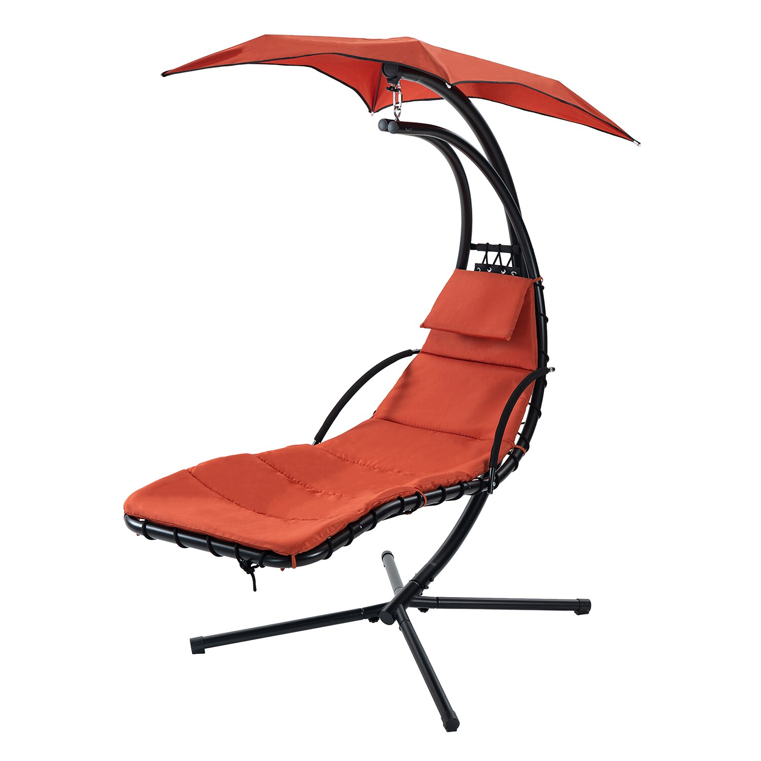 Bybafun YB8400035 Black Steel Frame Hanging Chaise lounge Chair with Red Cushioned Seat