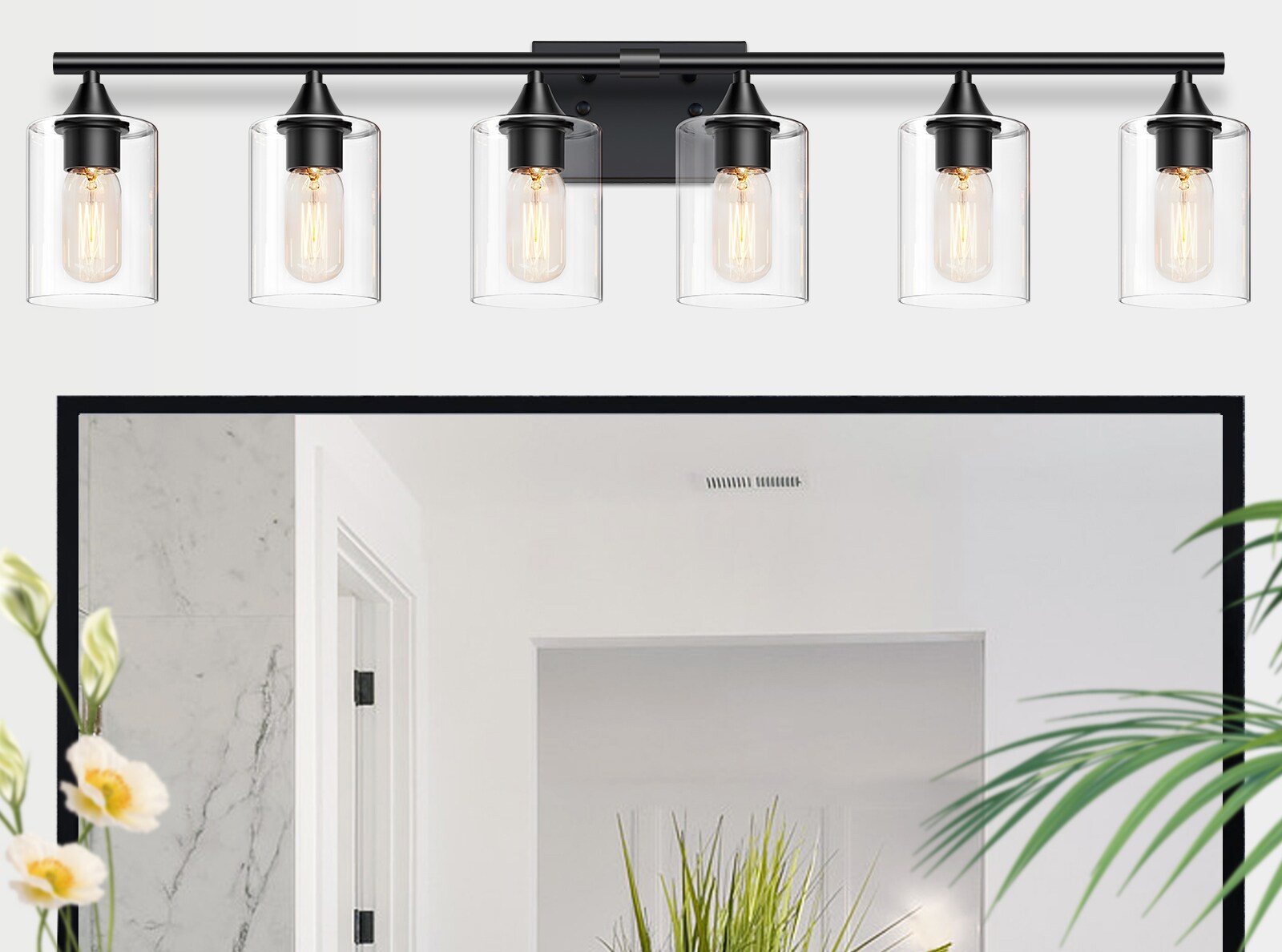 JUSHUA 6-Light Matte Black Anti-Rust Bathroom Vanity Wall Light with ...