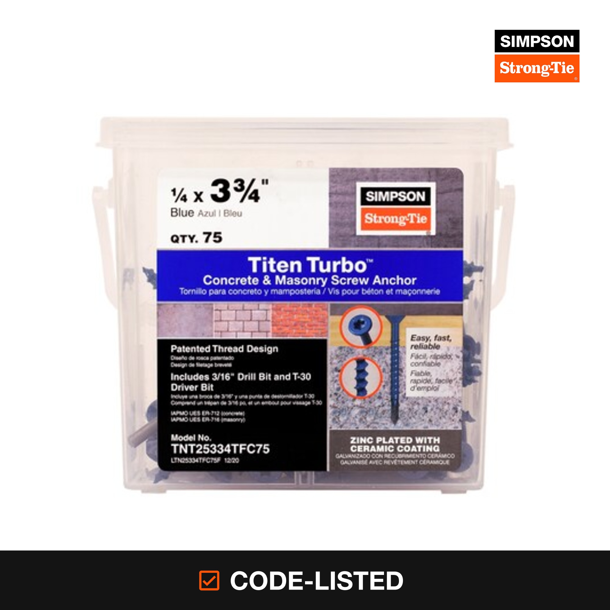 Simpson Strong-Tie 1/4-in x 3-3/4-in Concrete Screw Anchors 75-Pack