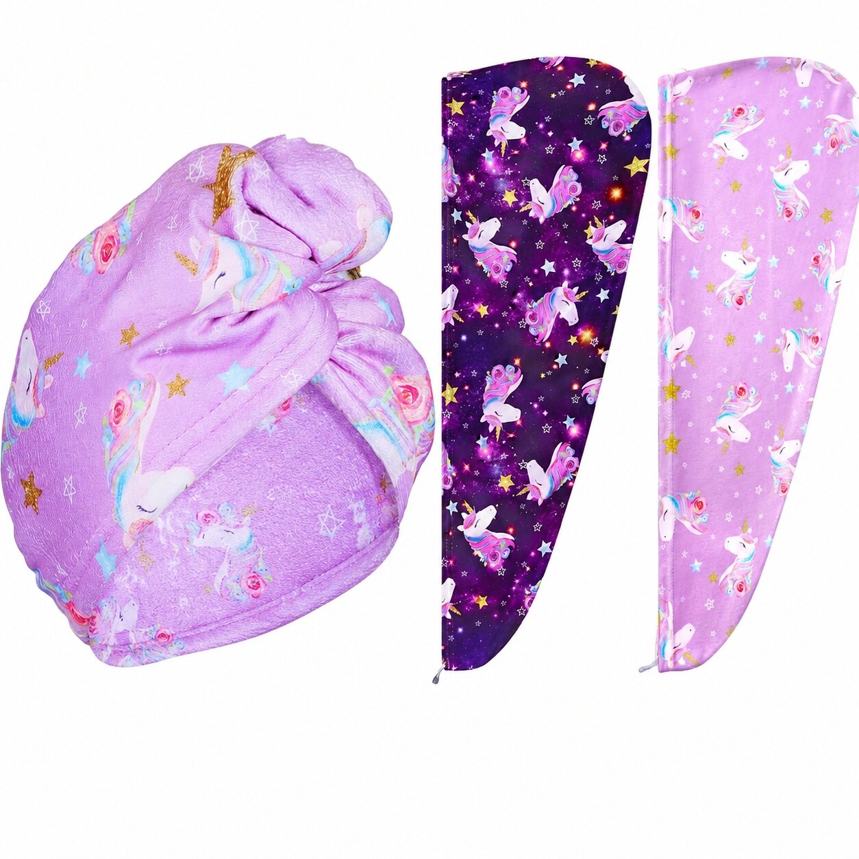 Etokfoks  Purple Family Microfiber Hair Towel Wrap Bath Accessory Rapid Drying Absorbent Hair Turban Pack of 2