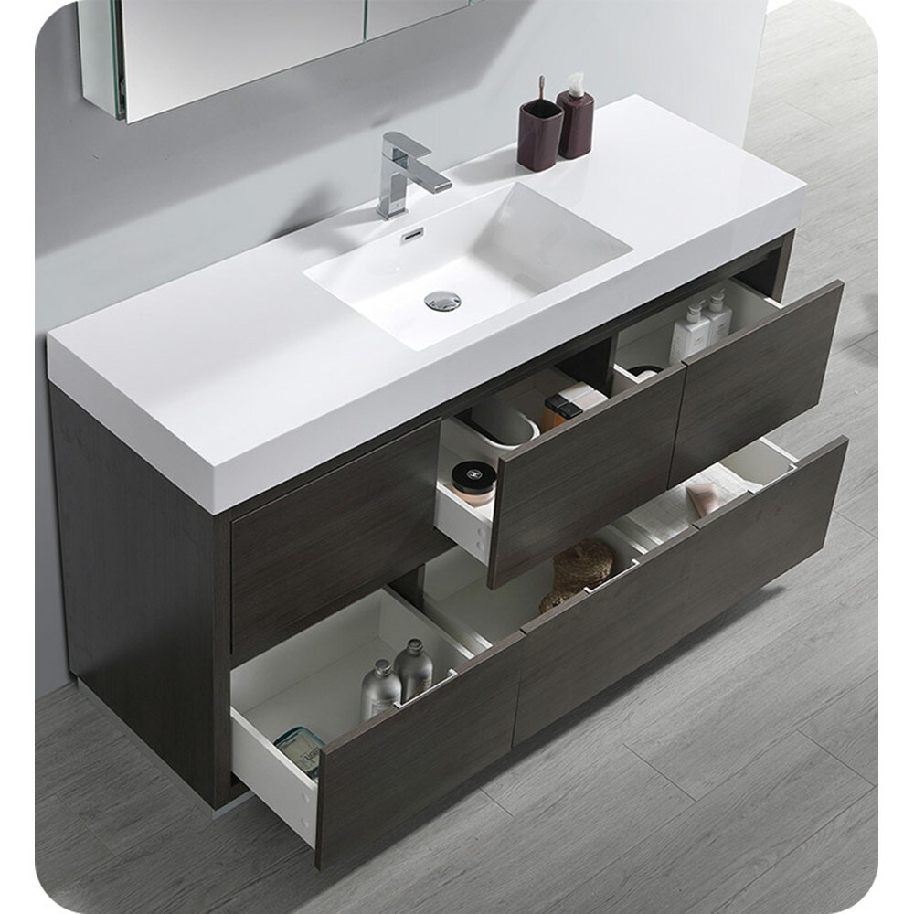 Fresca Valencia 60-in Gray Oak Single Sink Bathroom Vanity with White ...