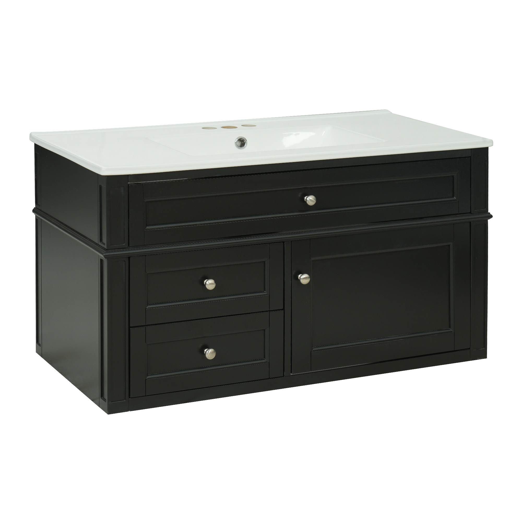 BEARSOLIM 36-in Wall Mounted Bathroom Vanity with Ceramic Sink 2 Drawers 1 Tip-out Drawer Floating Bathroom Storage Cabinet #DJYC-N710P458416B