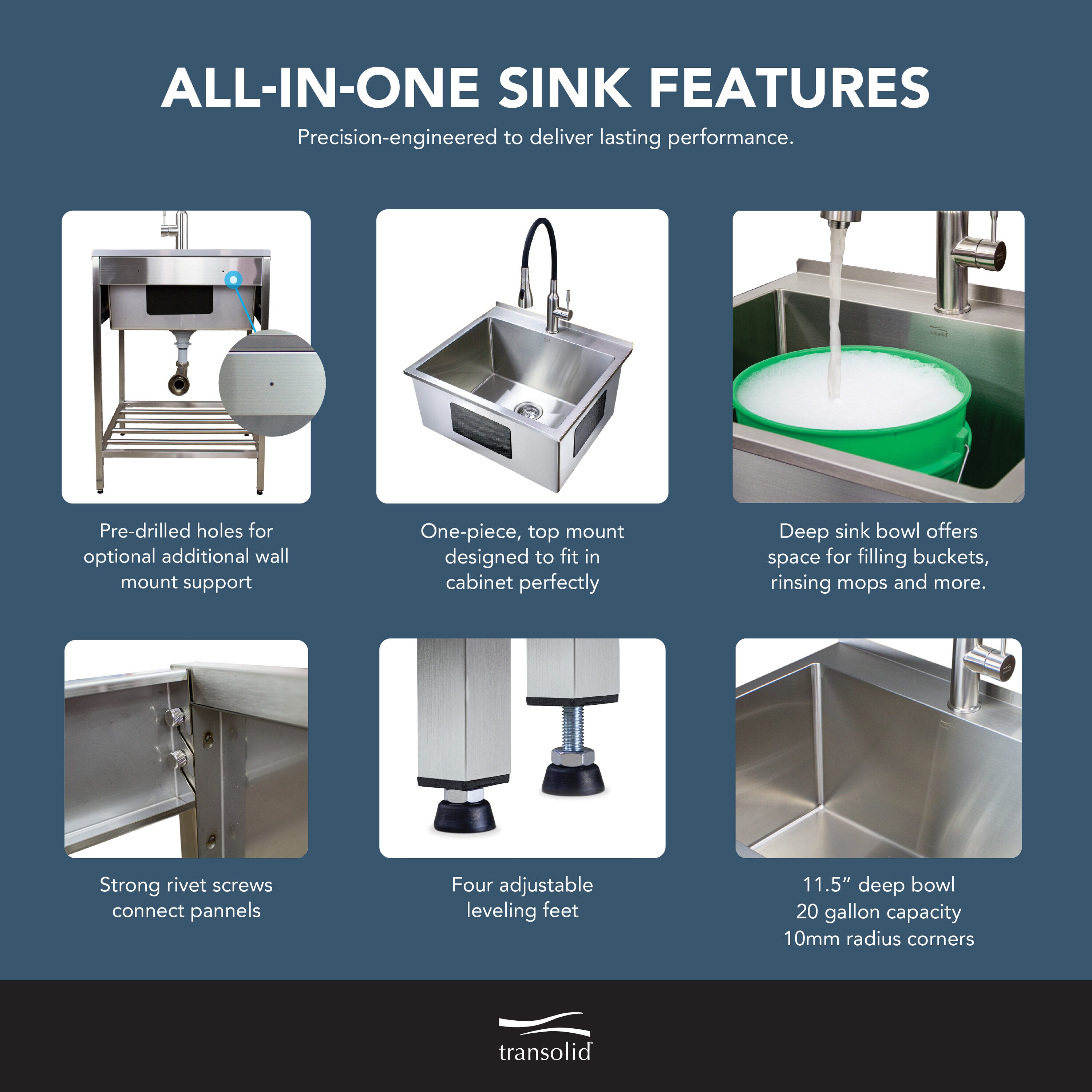 Transolid TFH-2522-SS Laundry-Tubs-Utility-Sinks - View #7