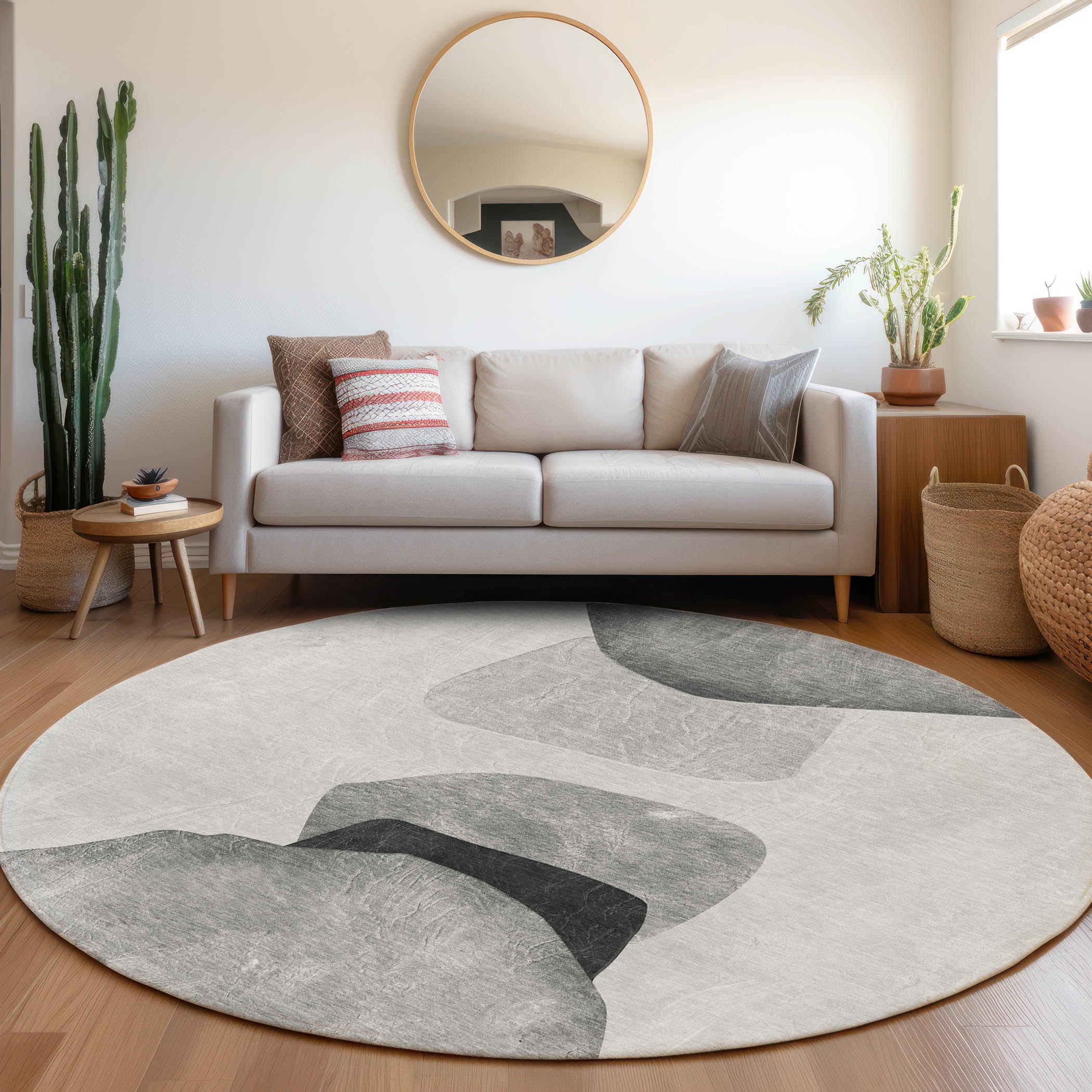 Addison Rugs ACN547GY8RO Chantille ACN547GY 8 x 8 (ft) Polyester Gray Round Indoor/Outdoor Stripe Machine washable Area rug
