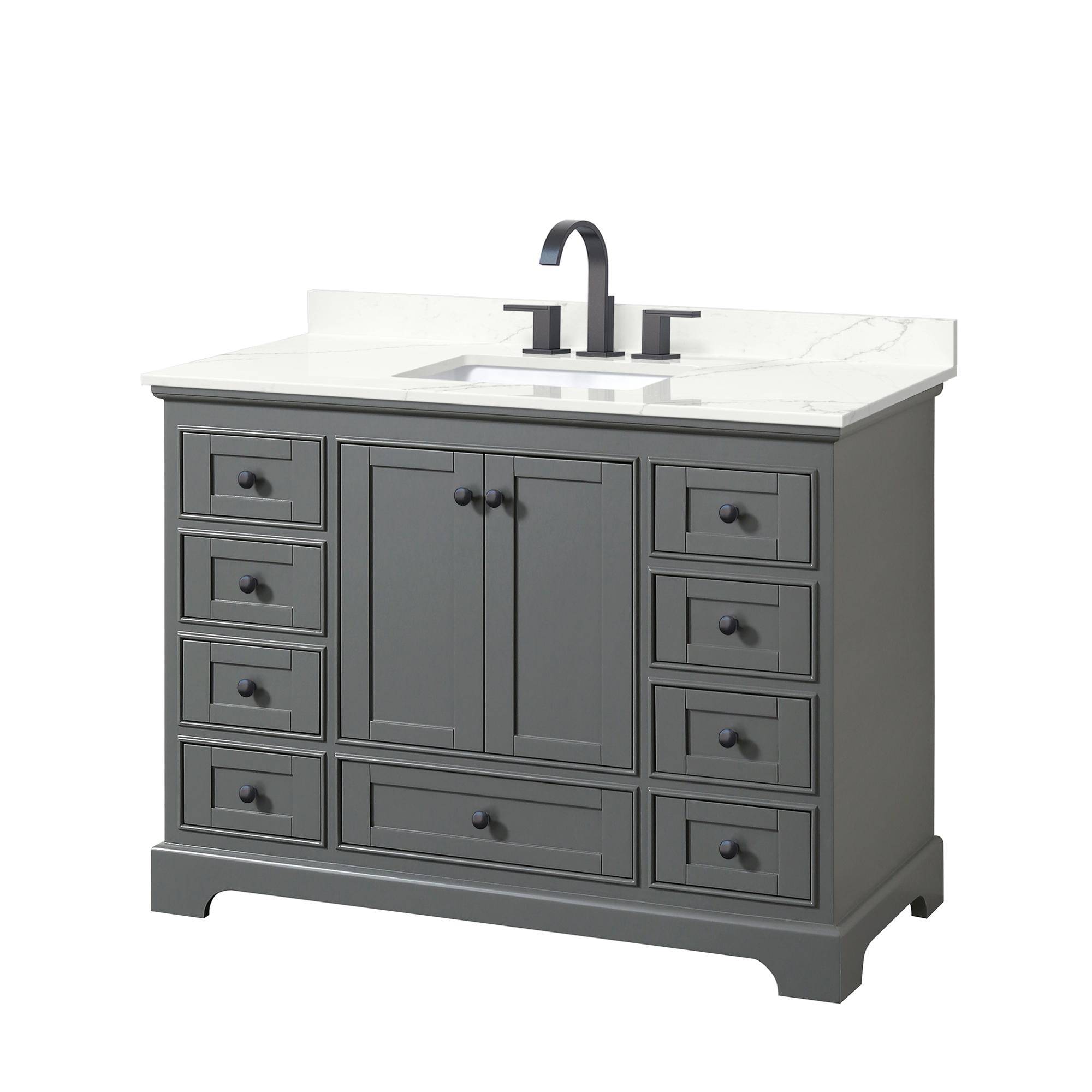 Wyndham Collection WCS202048SGBGTUS3MXX Deborah 48-in Dark Gray Undermount Single Sink Bathroom Vanity with Giotto Quartz Quartz Top