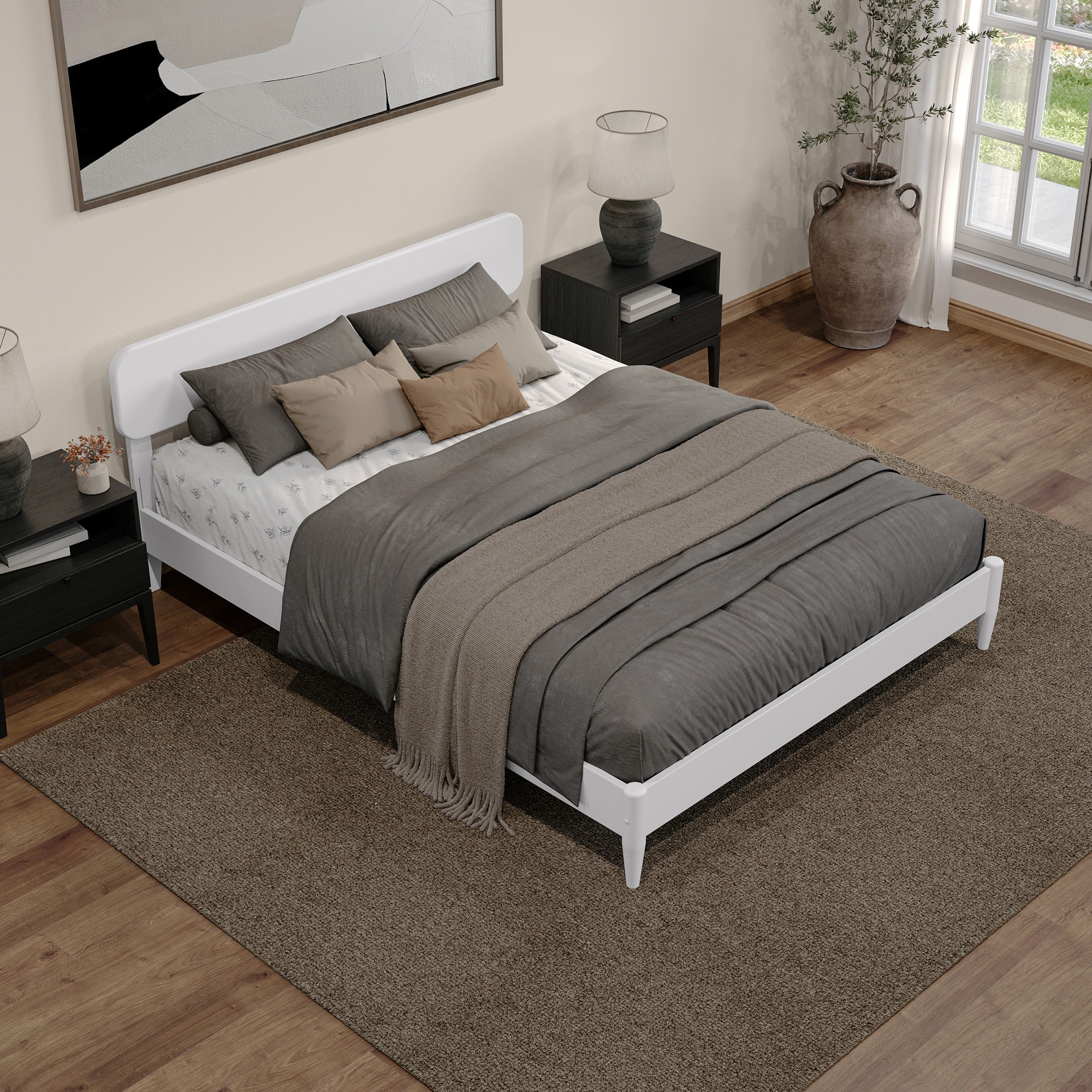 Florence White Queen Solid Wood Low Profile Platform Bed