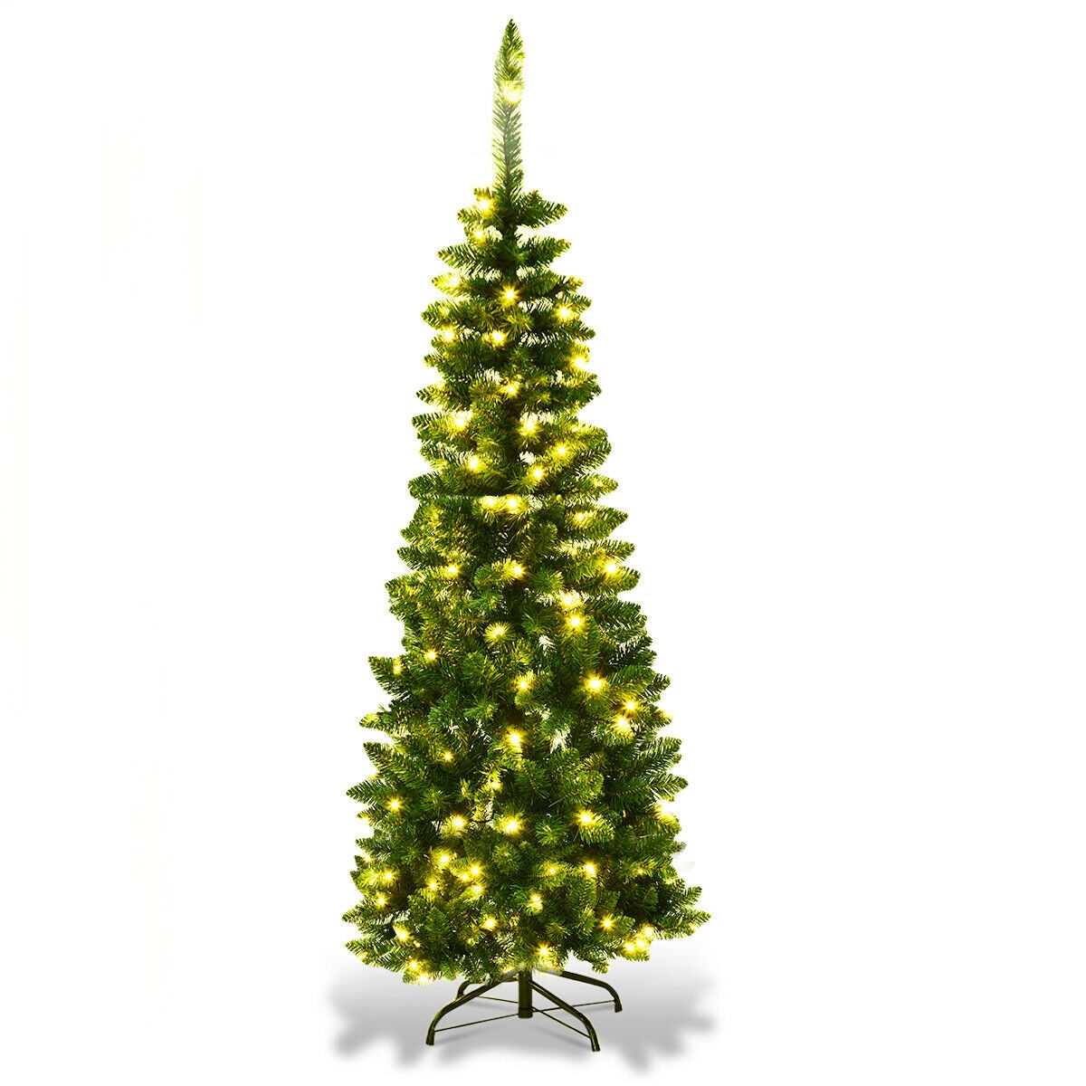 WELLFOR CM-HJY-22070 4.5-ft Pre-lit Pencil Artificial Christmas Tree with Clear LED Lights