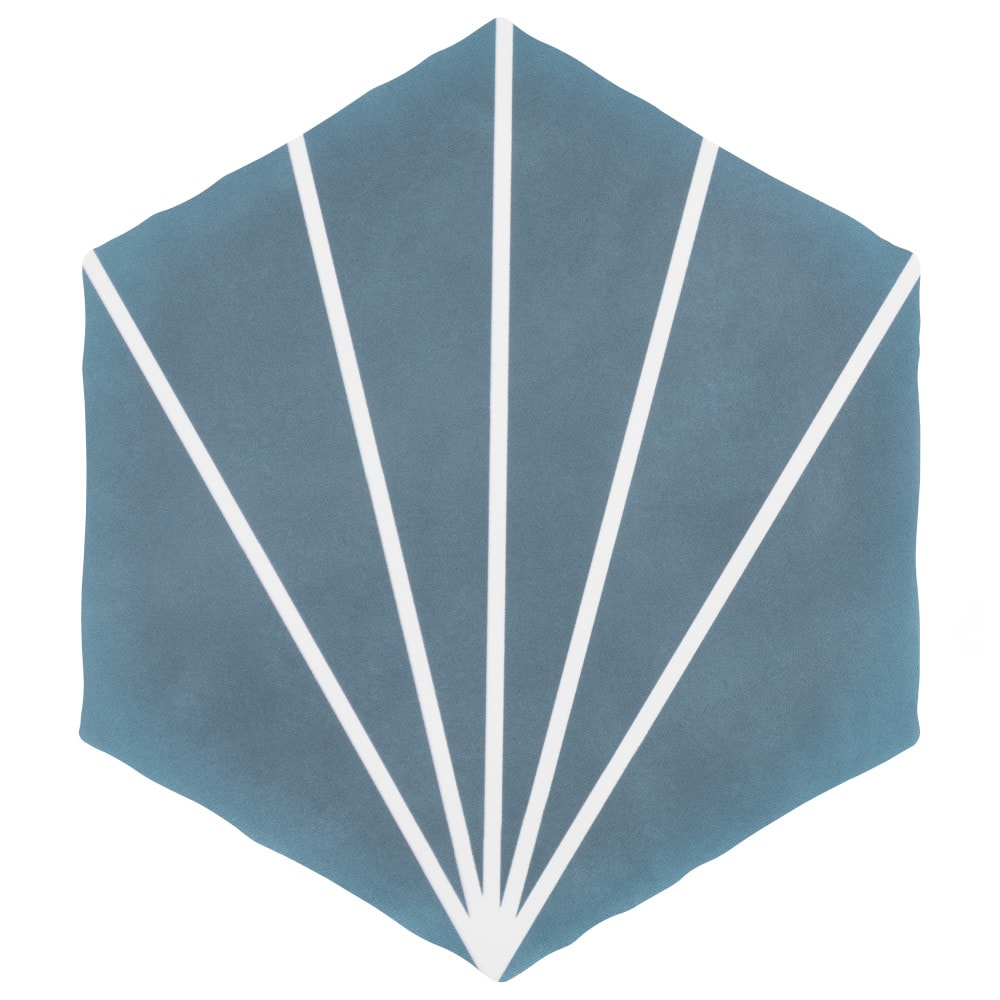 Affinity Tile S1FHGPXSBBL (Sample) Palm Starburst Hex Blue 6-in x 8-in Matte Porcelain Stone Look Thinset Mortar Tile