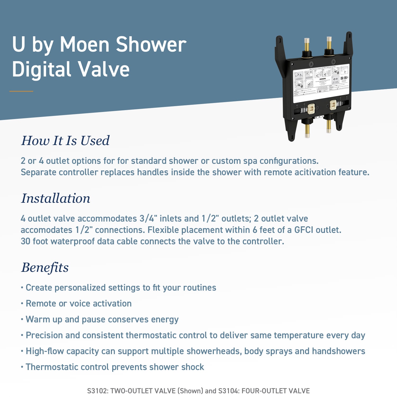 Moen Smart Shower 2-Outlet Digital Thermostatic Valve with 1/2" Connections