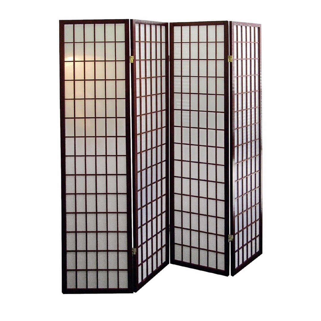Tatayosi JL-115971 Cherry Finish 70 Inch Tall 4 Panel Japanese Style Screen Room Divider