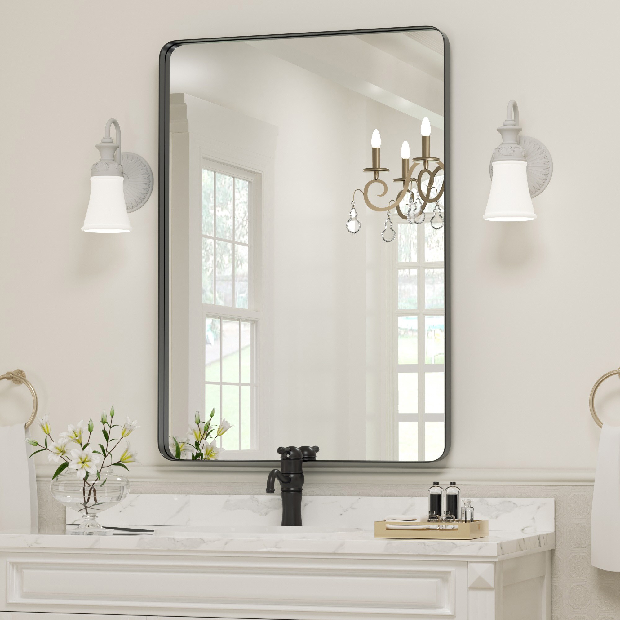 Clavie 22-in W x 30-in H Black Framed Wall Mirror in the Mirrors department  at