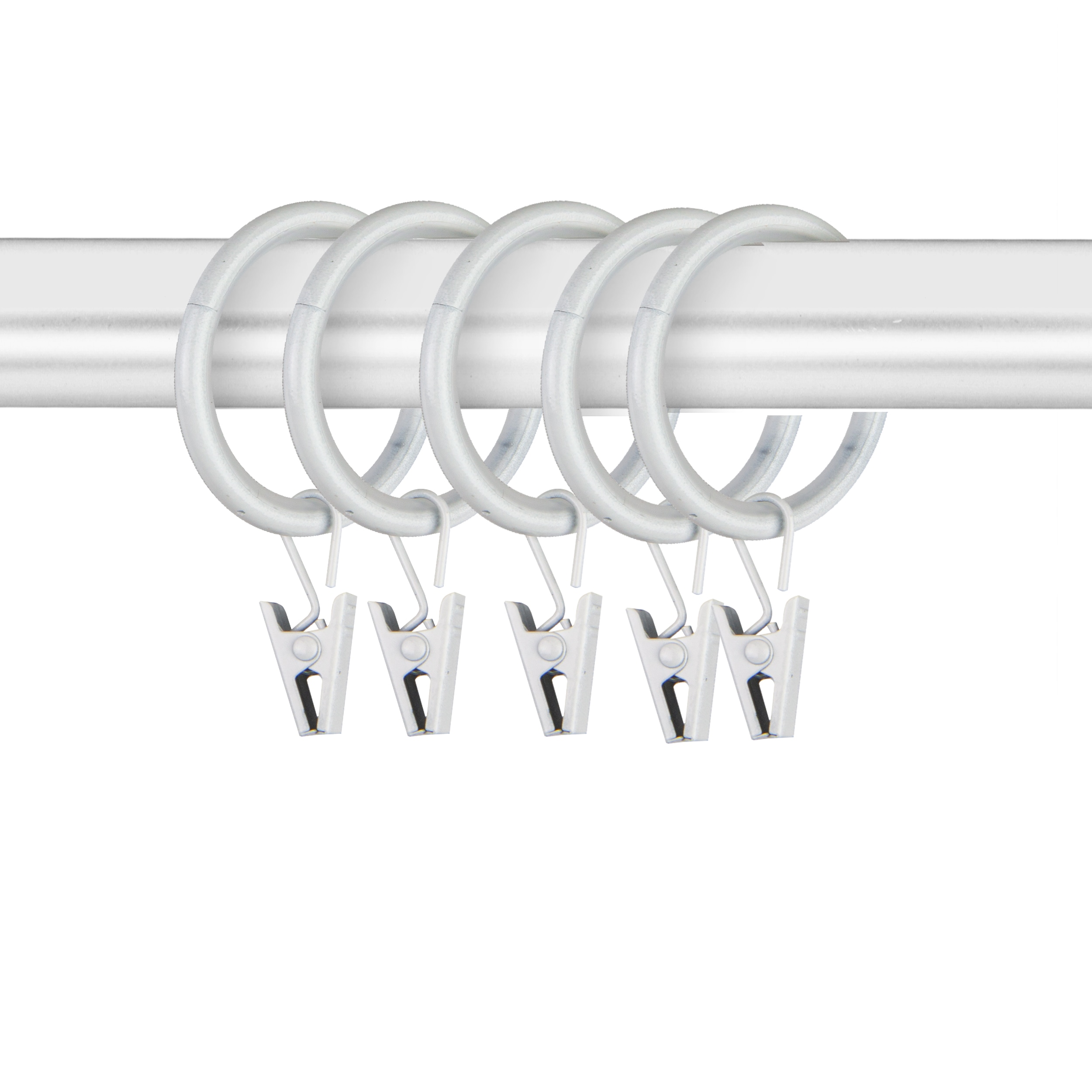24 Silver Color Metal Curtain Rings Hanging Hooks w/Clips 1.25" Diameter Rings 