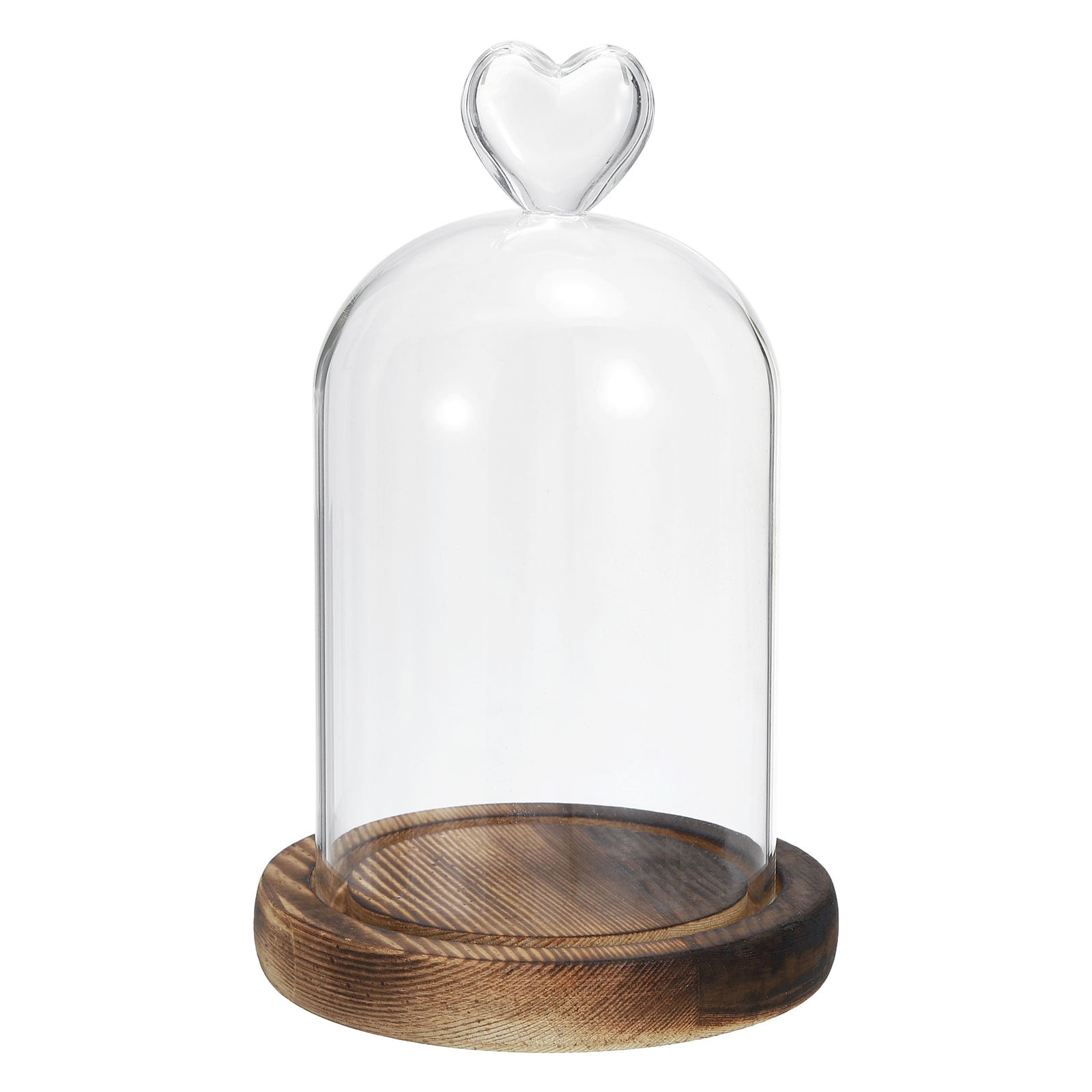 PATIKIL 7.1Inchx3.1Inch Glass Dome Cloche Clear Glass Bell Jar Display Case Tabletop Centerpiece with Wooden Base for LED Light Christmas Home Decor