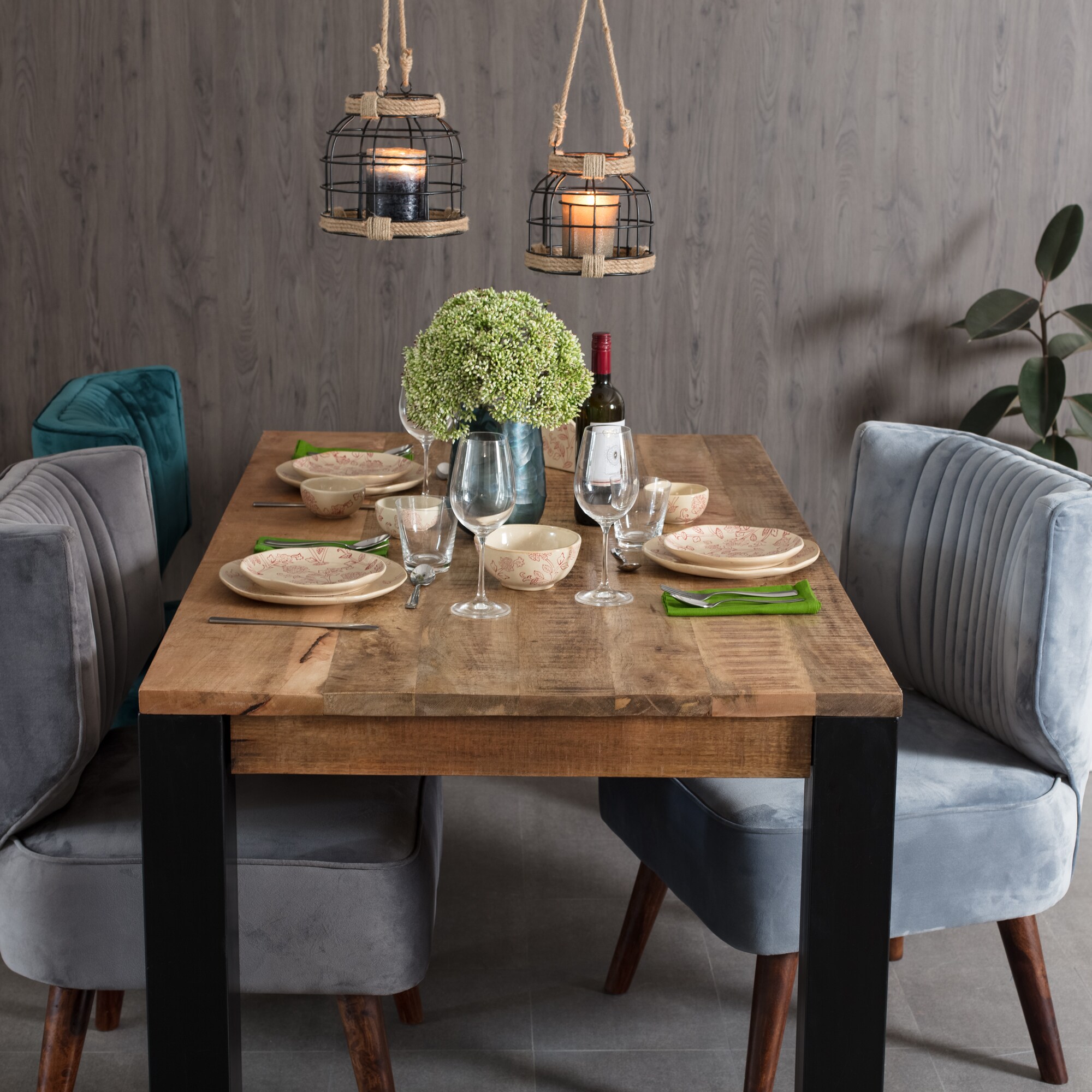 Madeleine Home Dining table Black and Natural Wood Contemporary