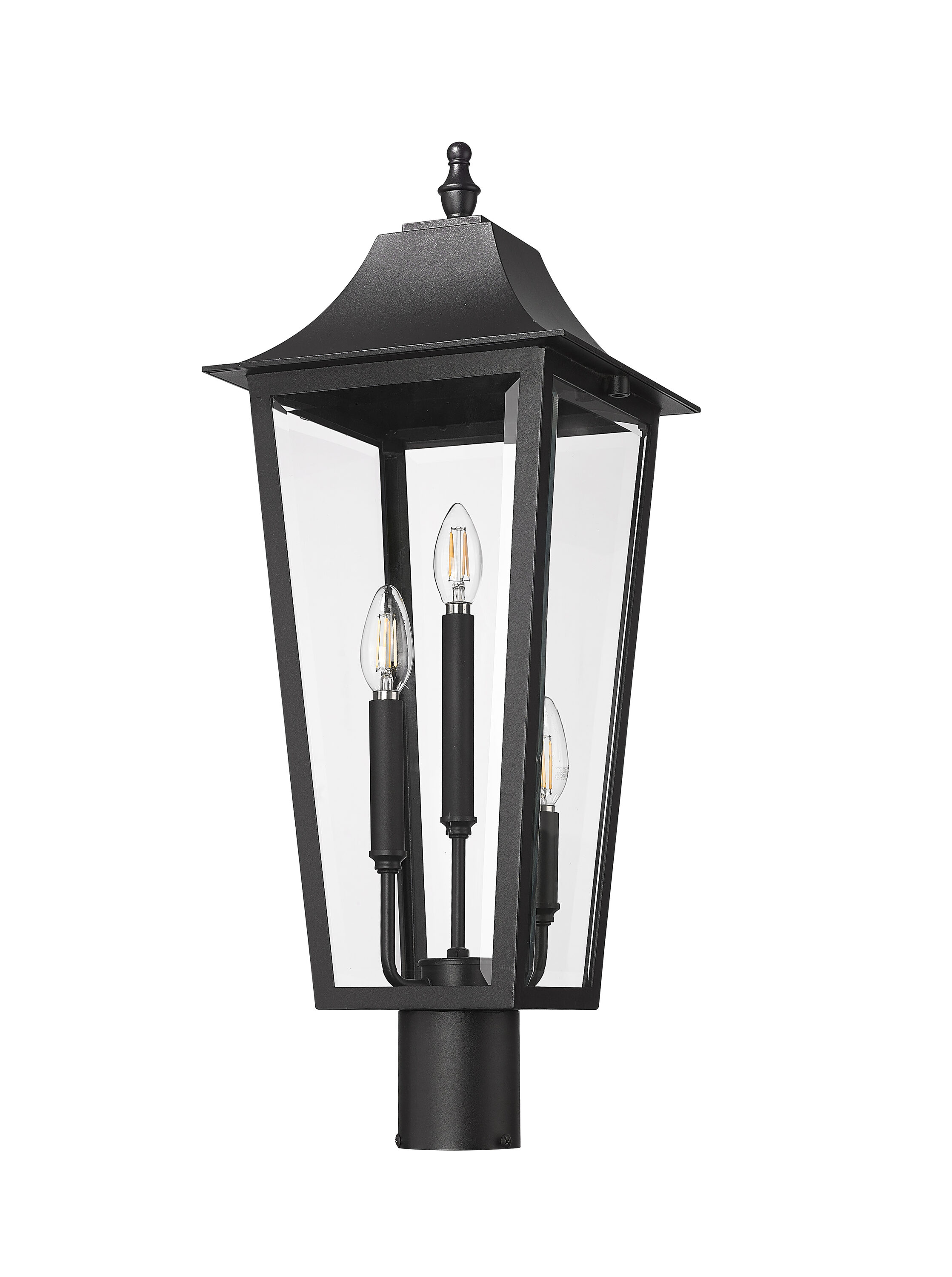 Black 3-Light Outdoor Post Mount Fixture with Clear Glass