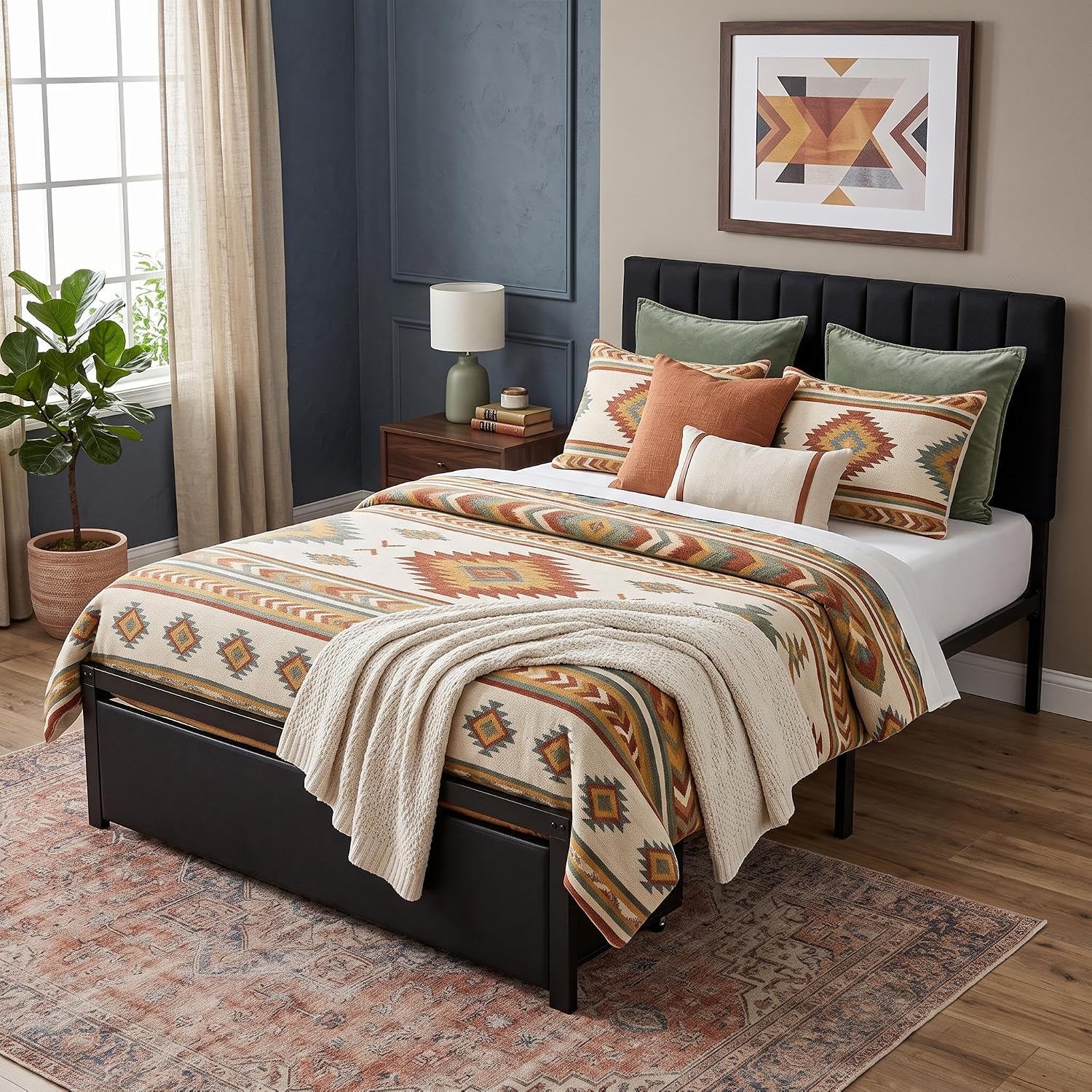 GAOMON Twin Bed Frame with Fabric Upholstered Headboard Drawer Black ...